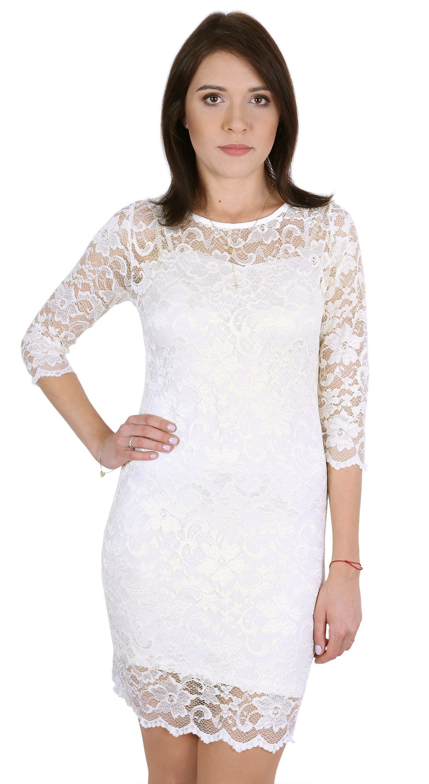Spitzenkleid Cremefarbenes Kleid aus Spitze, John Zack XXS