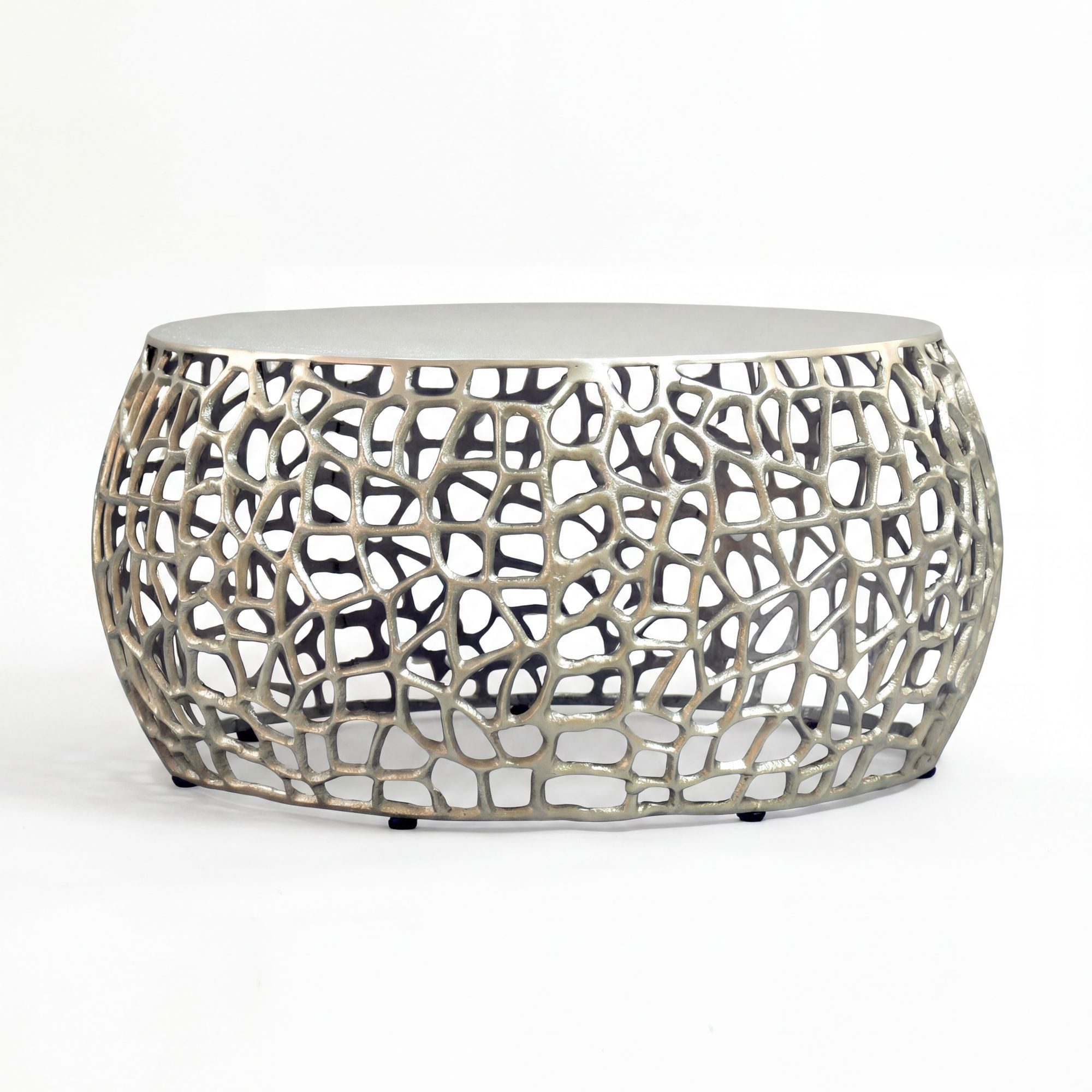 Wohnling Couchtisch WL7.509 Metall Silber Sofatisch Ø 66 cm Tisch Wohnzimmertisch Rund (60 cm Silber, Beistelltisch Metall Modern Rund), Metalltisch mit Ast-Struktur, Tisch Modern