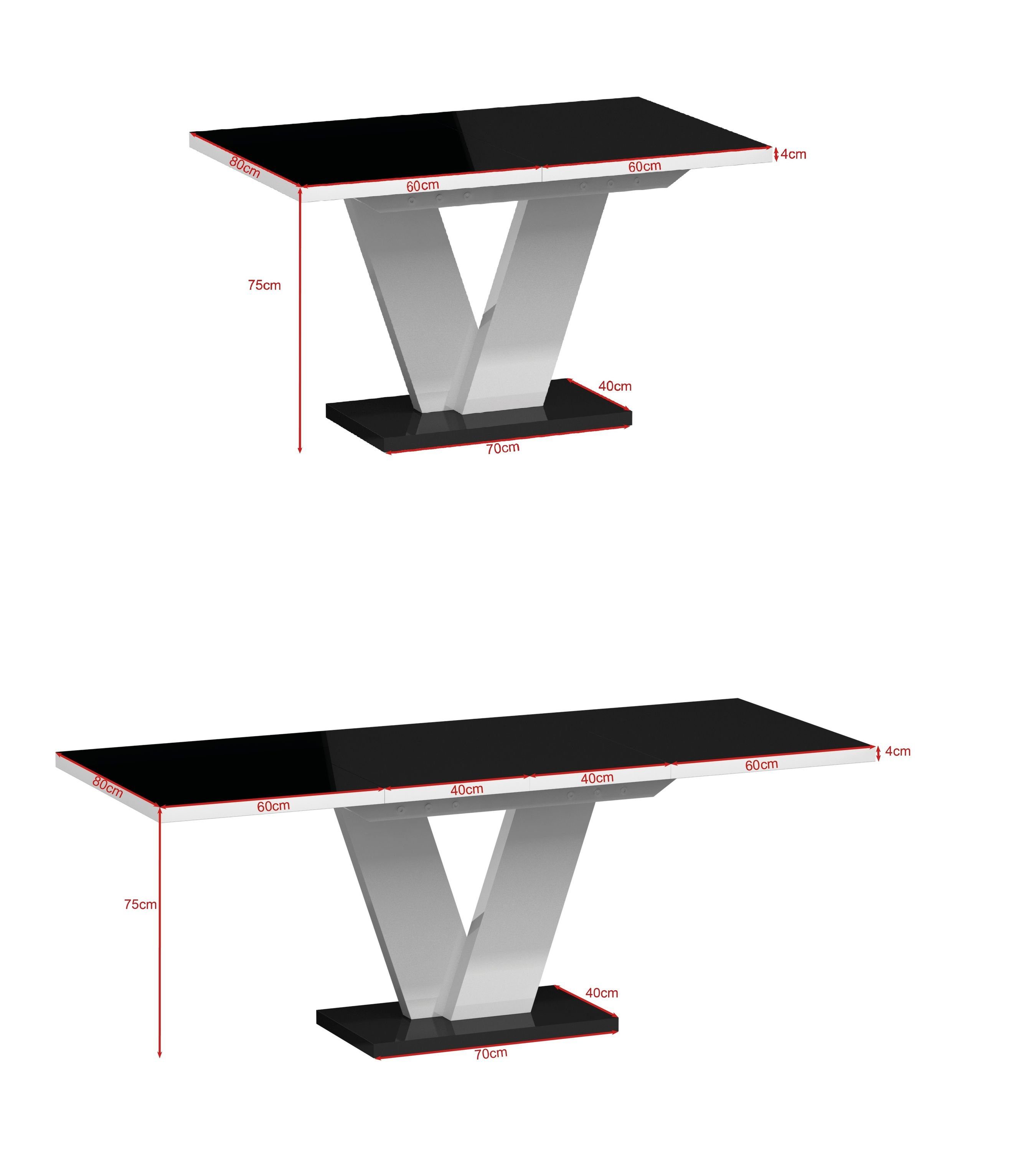 designimpex Esstisch Design Esstisch Tisch Hochglanz 120 - bis Weiß cm Lancelot Eiche matt ausziehbar MA-444 200