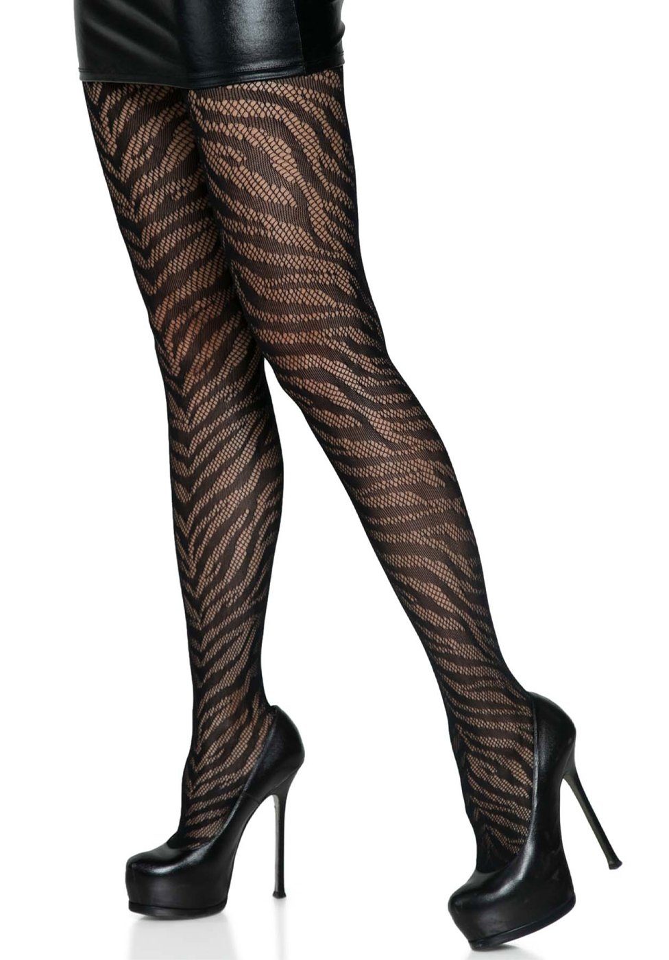 Leg Avenue Netzstrumpfhose Strumpfhose mit Zebramuster - schwarz (1 St) elastischer Netz-Stoff