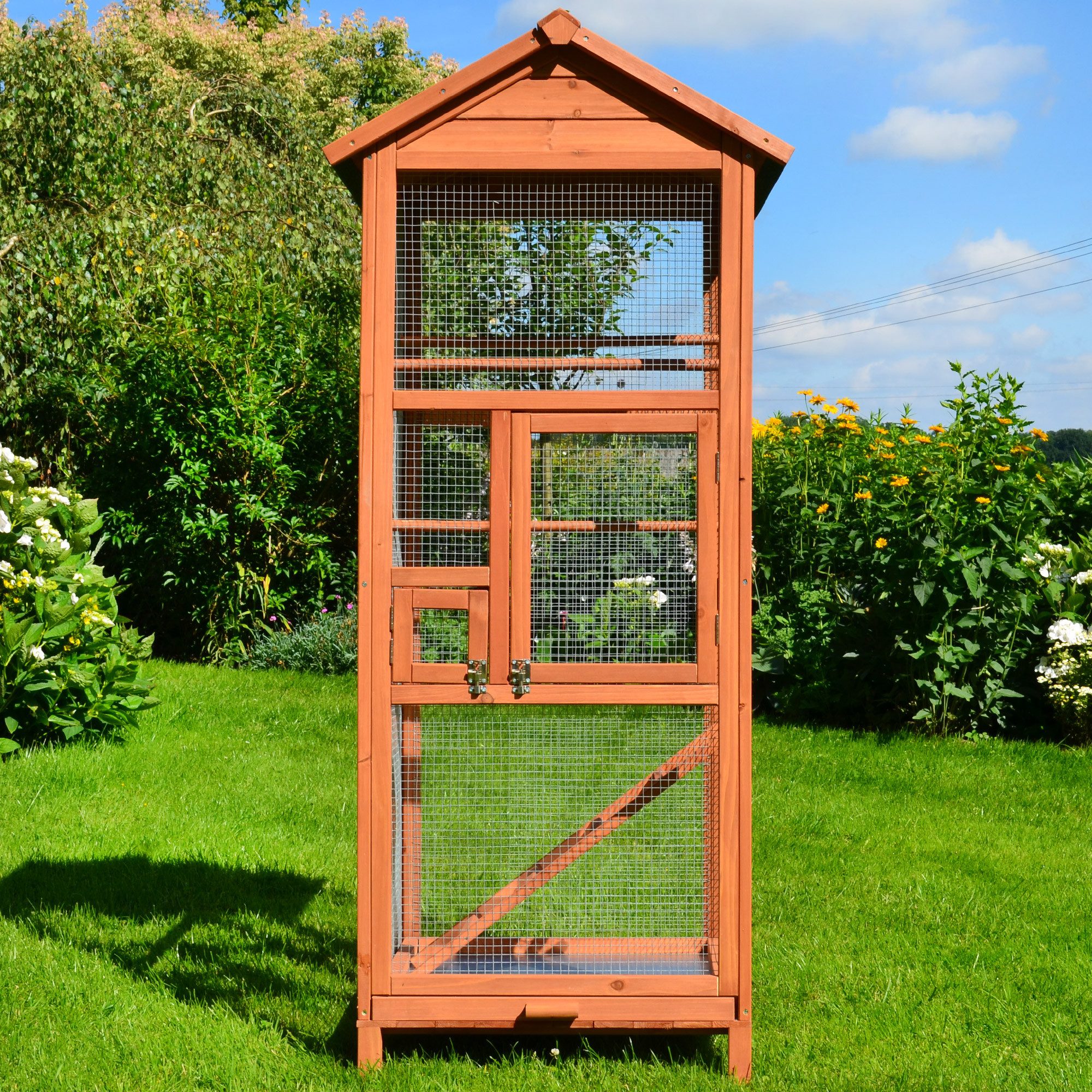 Zooprinz Vogelhaus Vogelvoliere Modell M L oder XL, Bitumendach, Kotschublade, Massives Kiefernholz