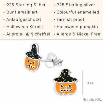 Monkimau Paar Ohrstecker Halloween Kürbis Kinder Ohrringe aus 925 Silber (Packung, Paar Ohrstecker)