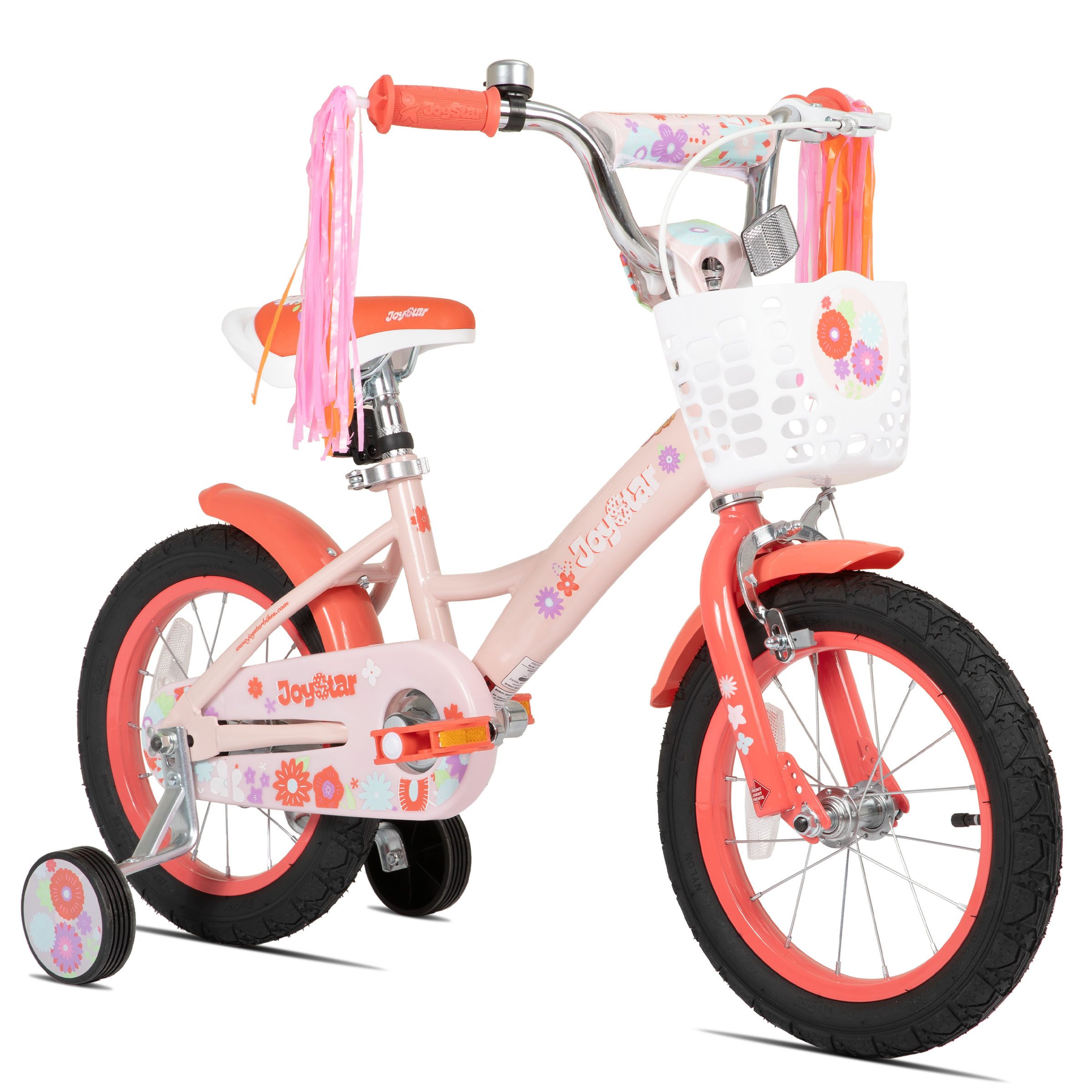 JOYSTAR Kinderfahrrad 12/14/16 Zoll Fahrräder für Mädchen im Alter von 2-7 Jahren, Mit Puppensitz, Bändern, Stützrädern, Korb, süßen Kritzeleien