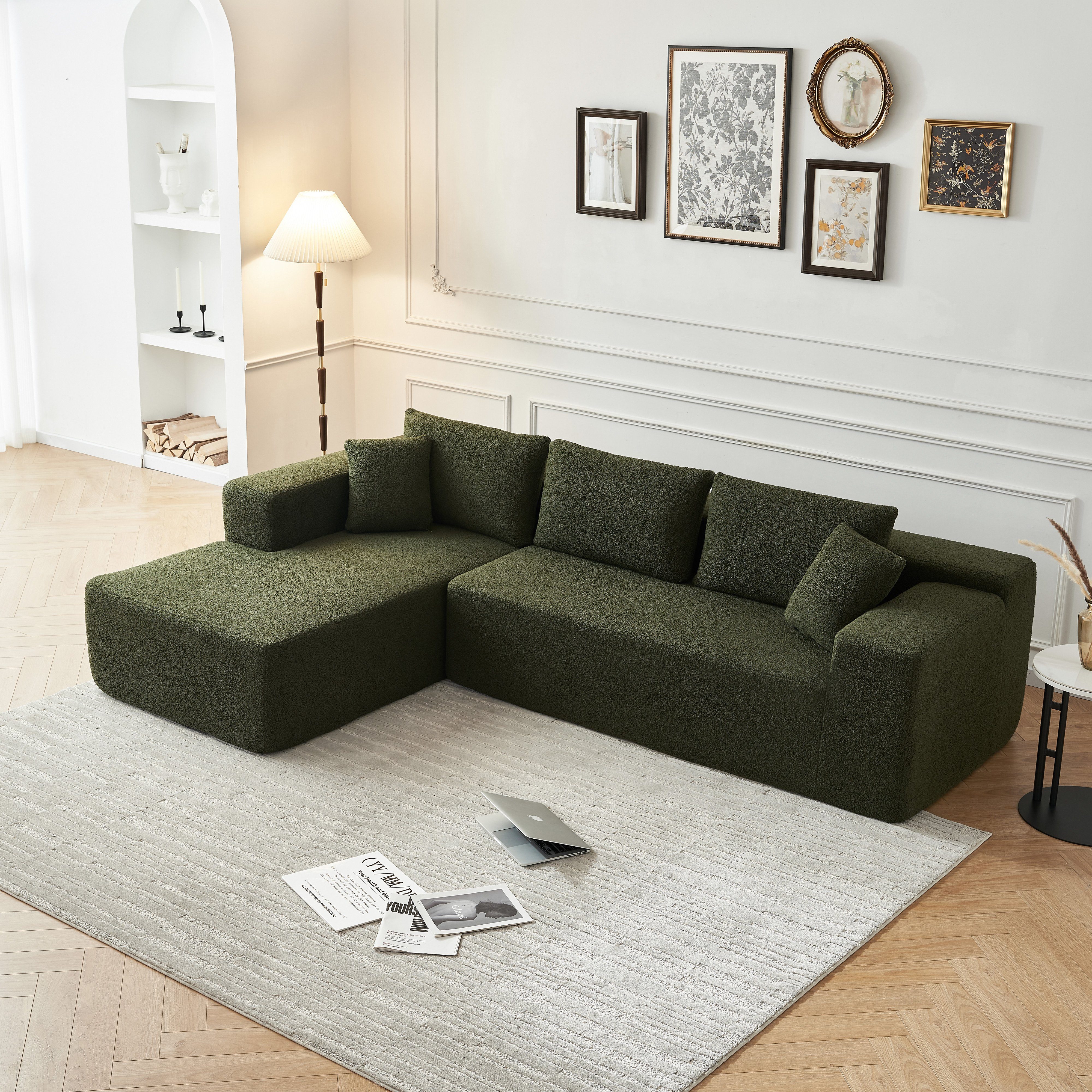 OKWISH Ecksofa L-Form Ecksofa, Ecksofa mit 5 losen Rückenkissen, Komprimierte Verpackung Gesamtmaße: 92,9 * 68,11 * 22,83 "(L * B * H)