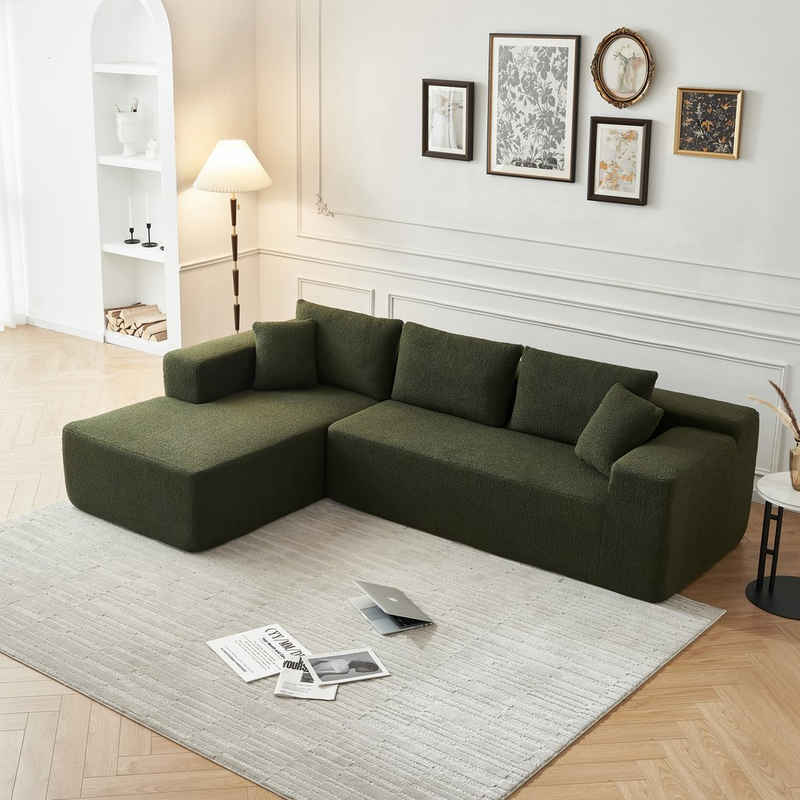 OKWISH Ecksofa L-Form Ecksofa, Ecksofa mit 5 losen Rückenkissen, Komprimierte Verpackung Gesamtmaße: 92,9 * 68,11 * 22,83 "(L * B * H)