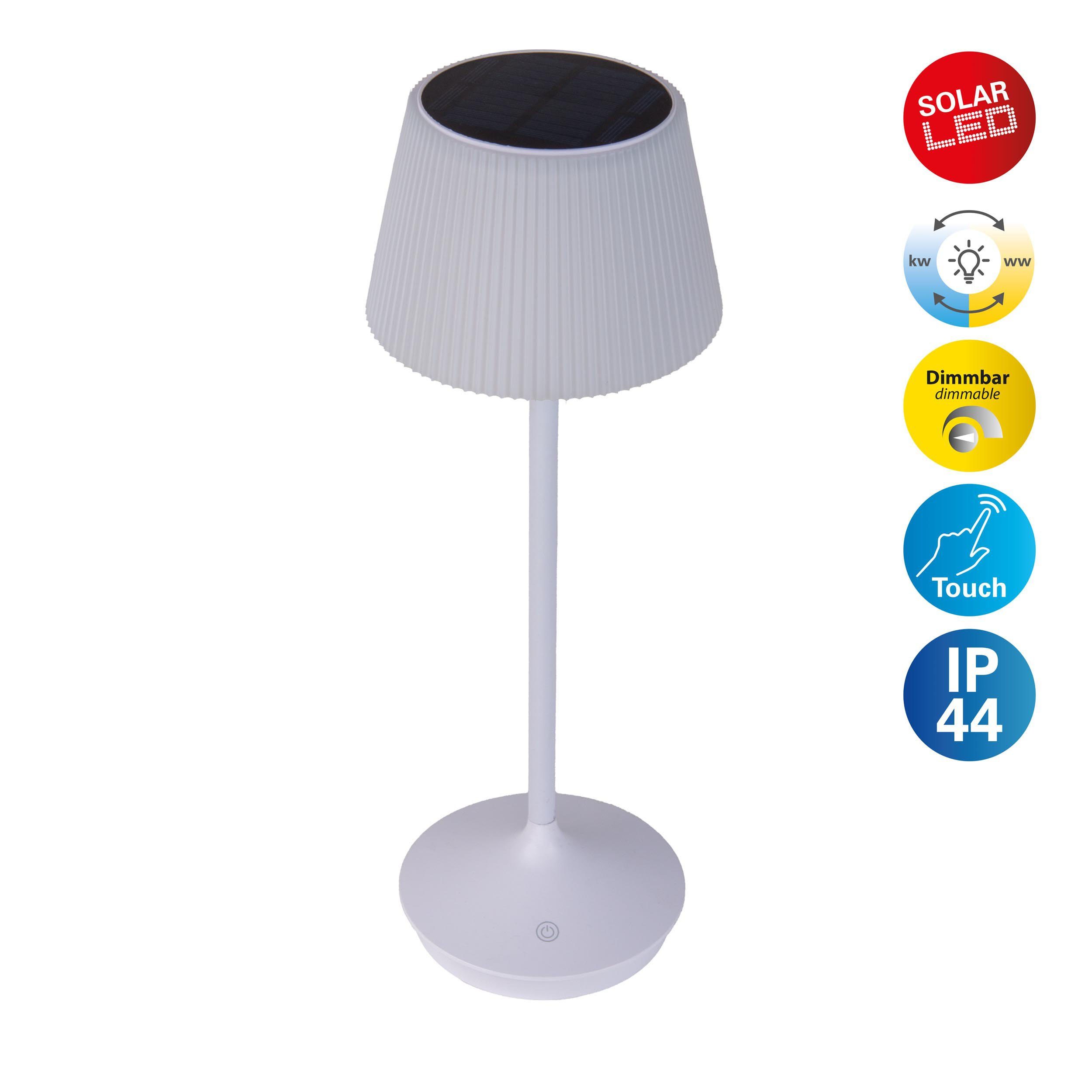 näve LED Tischleuchte Solarleuchte / Akkuleuchte "EMMI", Dimmer, Dimmfunktion, Ein-/Ausschalter, Farbsteuerung, USB-Ladefunktion, mehrere Helligkeitsstufen, LED fest integriert, Kaltweiß, Neutralweiß, Warmweiß, Solarbetrieb, Akkubetrieb, CCT, Berührungssensor, Akkutischleuchte