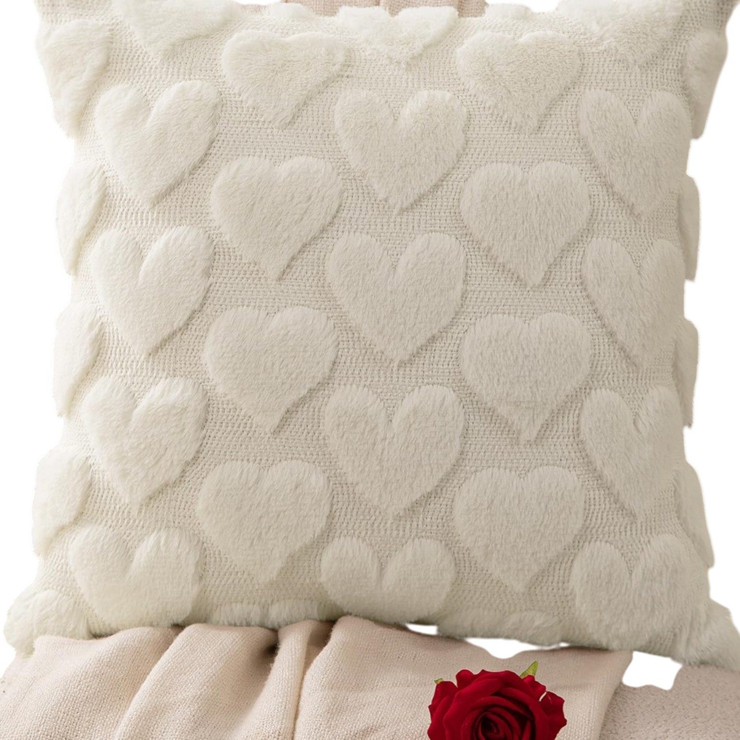 LAPAPRO Dekokissen Herzförmiges Plüschkissen ohne Baumwollfüllung, Valentinstag-Motiv.40*40CM