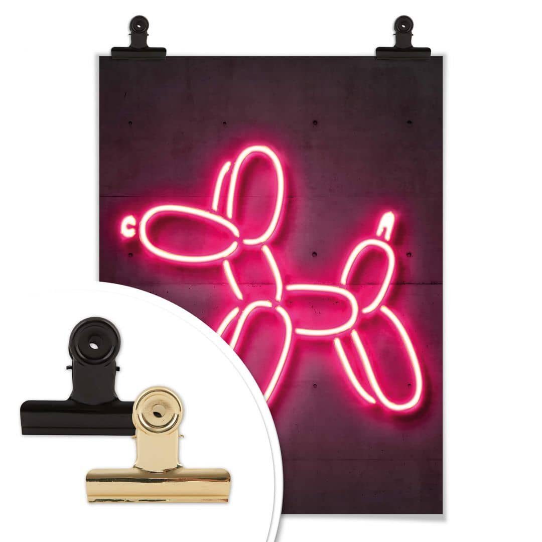 K&L Wall Art Poster Poster Mielu Neon Streets Kult Balloon dog Luftballon Hund, Wohnzimmer Wandbild modern