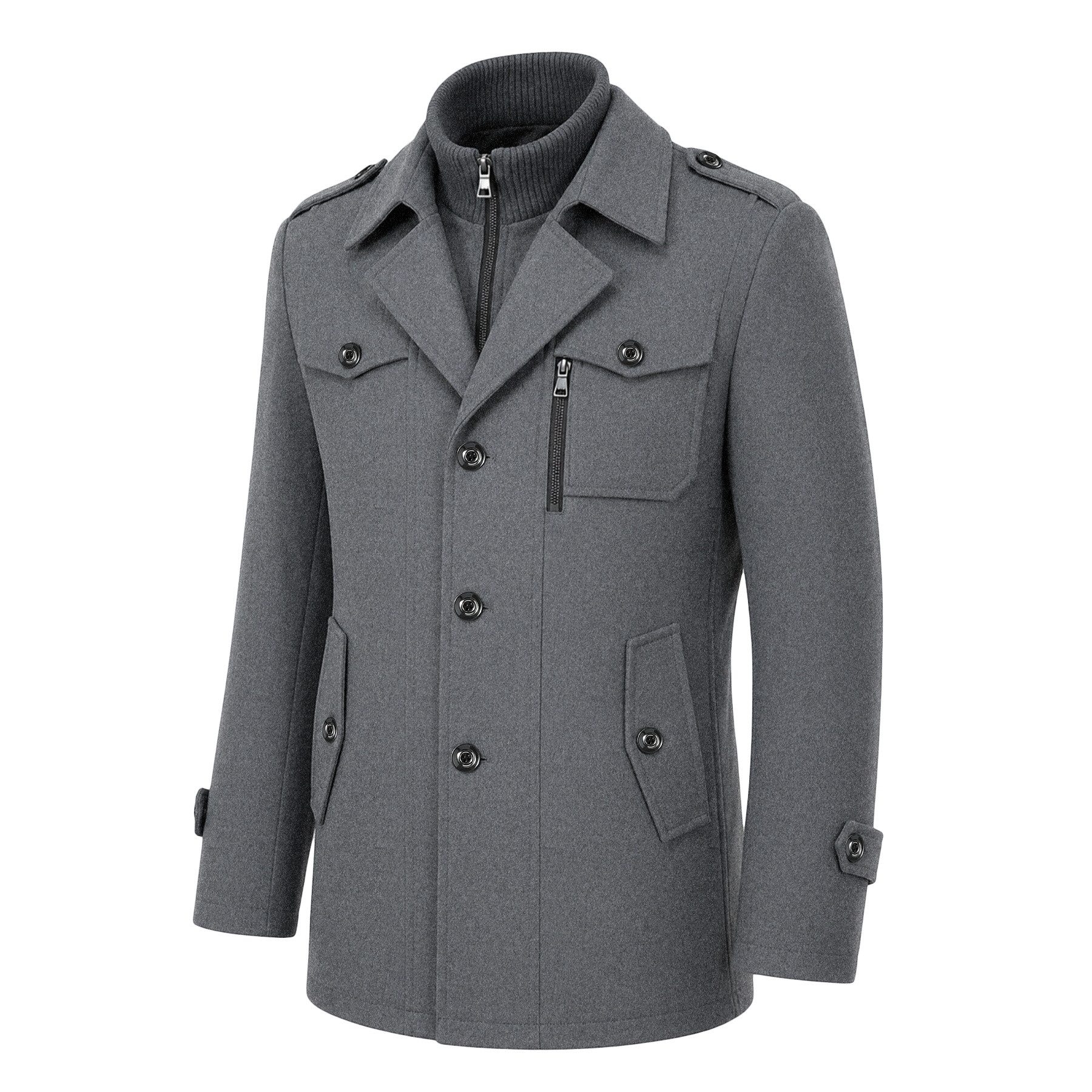 Allthemen Kurzmantel mit Doppelkragen Herren Wintermantel warmer Doppelkragenmantel Winter