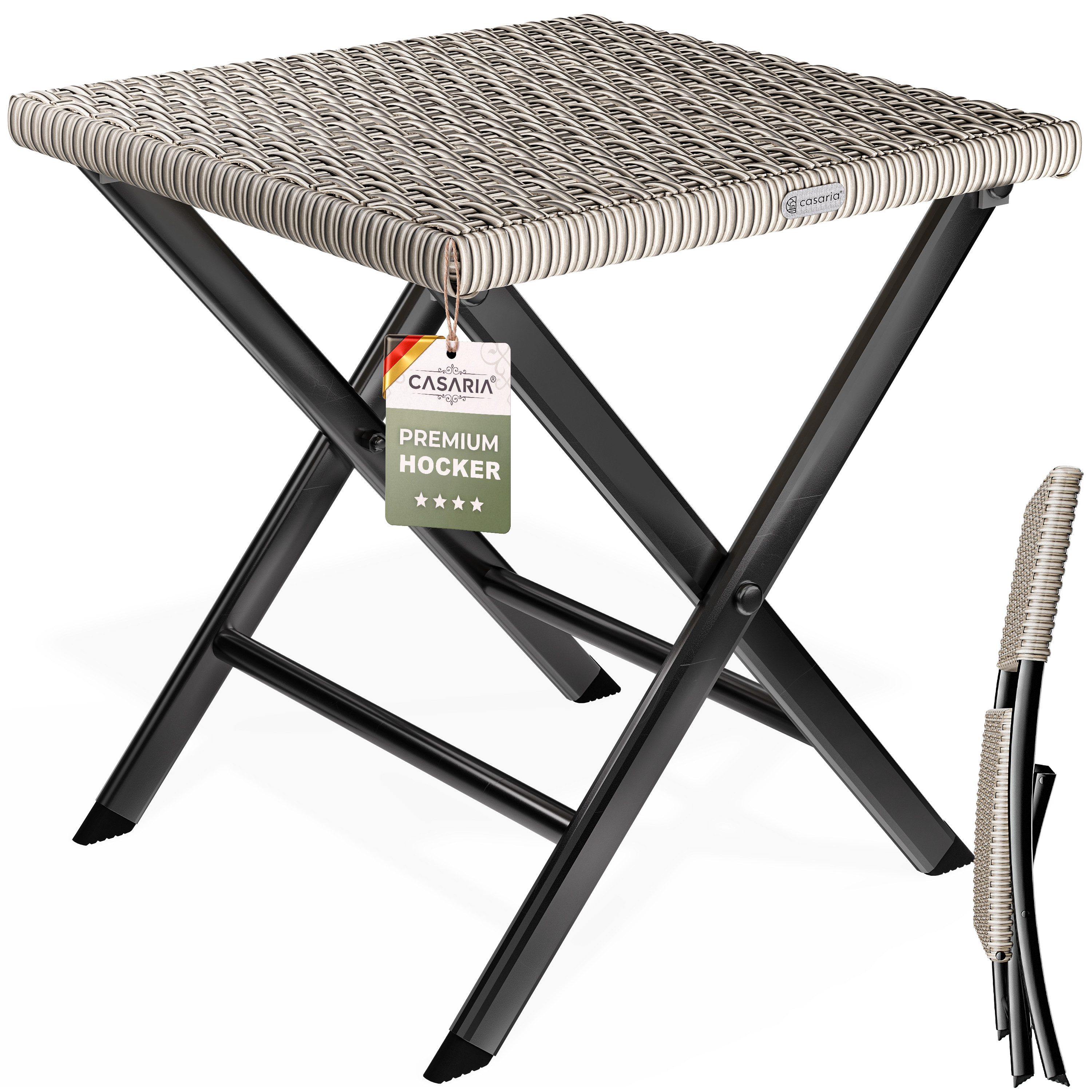 Casaria Klappstuhl, Polyrattan 75kg Belastbarkeit 44x40x44cm Klappbar Leicht Tragbar