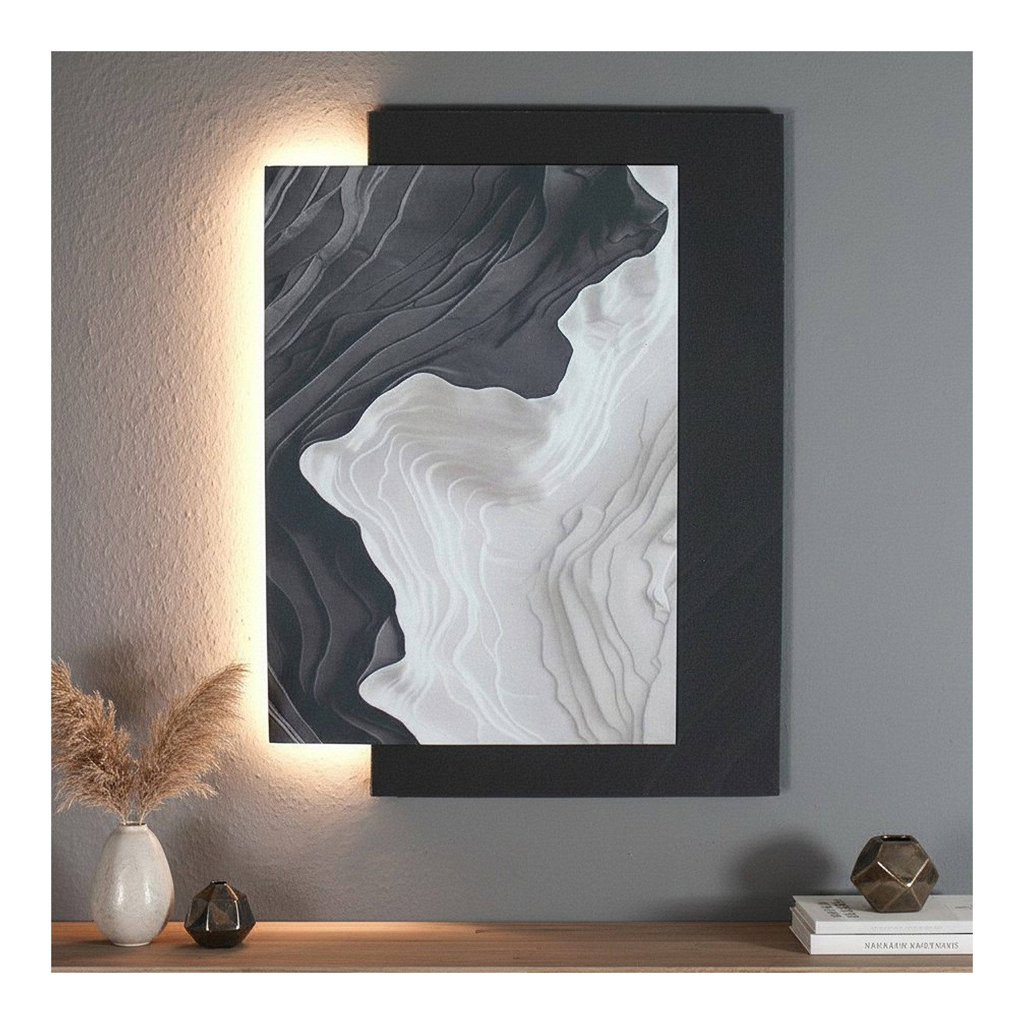 Arnusa Wandbild Wanddekoration beleuchtet LED Bild 60x80 cm Abstrakt, Abstrakt, Wohnzimmerdeko Wandskulptur Dekoleuchte