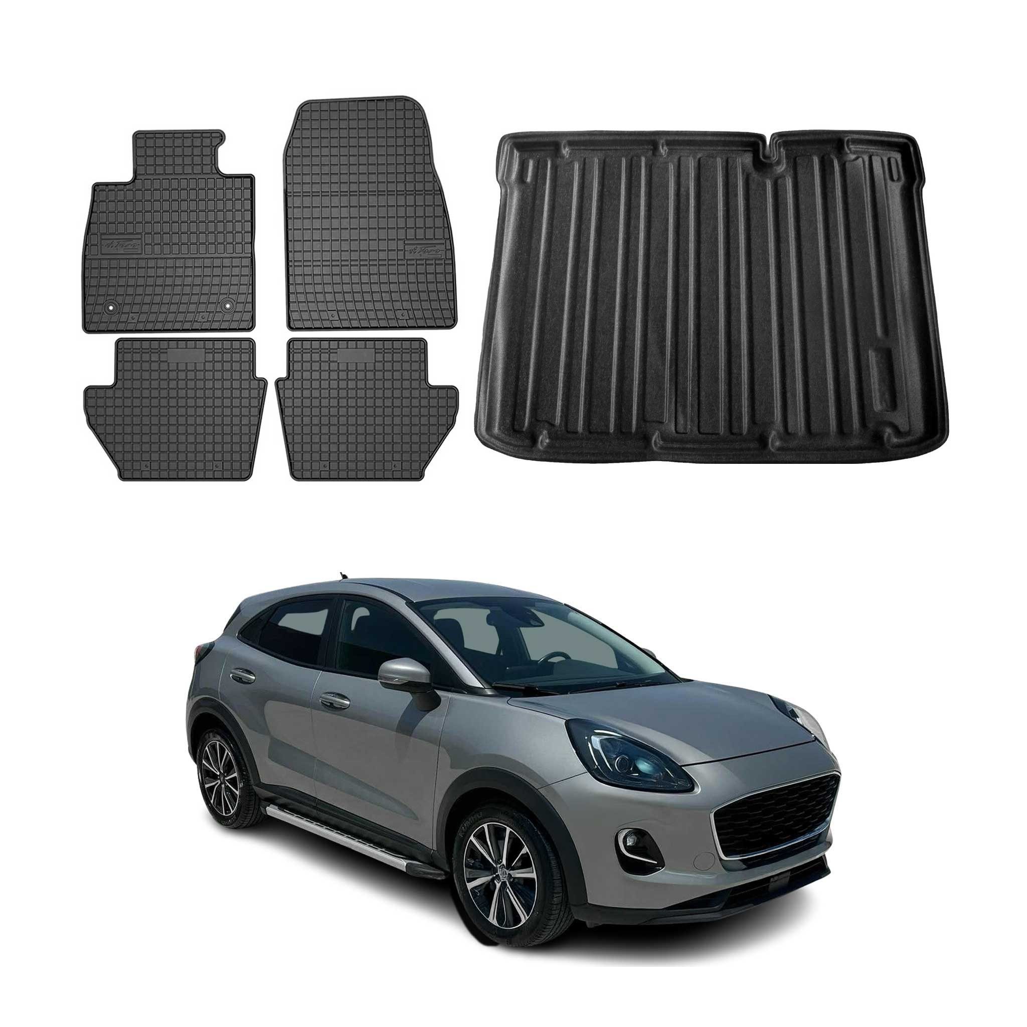 OMAC Auto-Fußmatten Kofferraumwanne Set für Ford Puma Untere 2020-2025 Gummi Schwarz 5x (5 St), für Ford Puma Untere 2020-2025 Ford Puma Untere 2020-2025, Einfache Installation,Antirutsch,Leicht zu reinigen