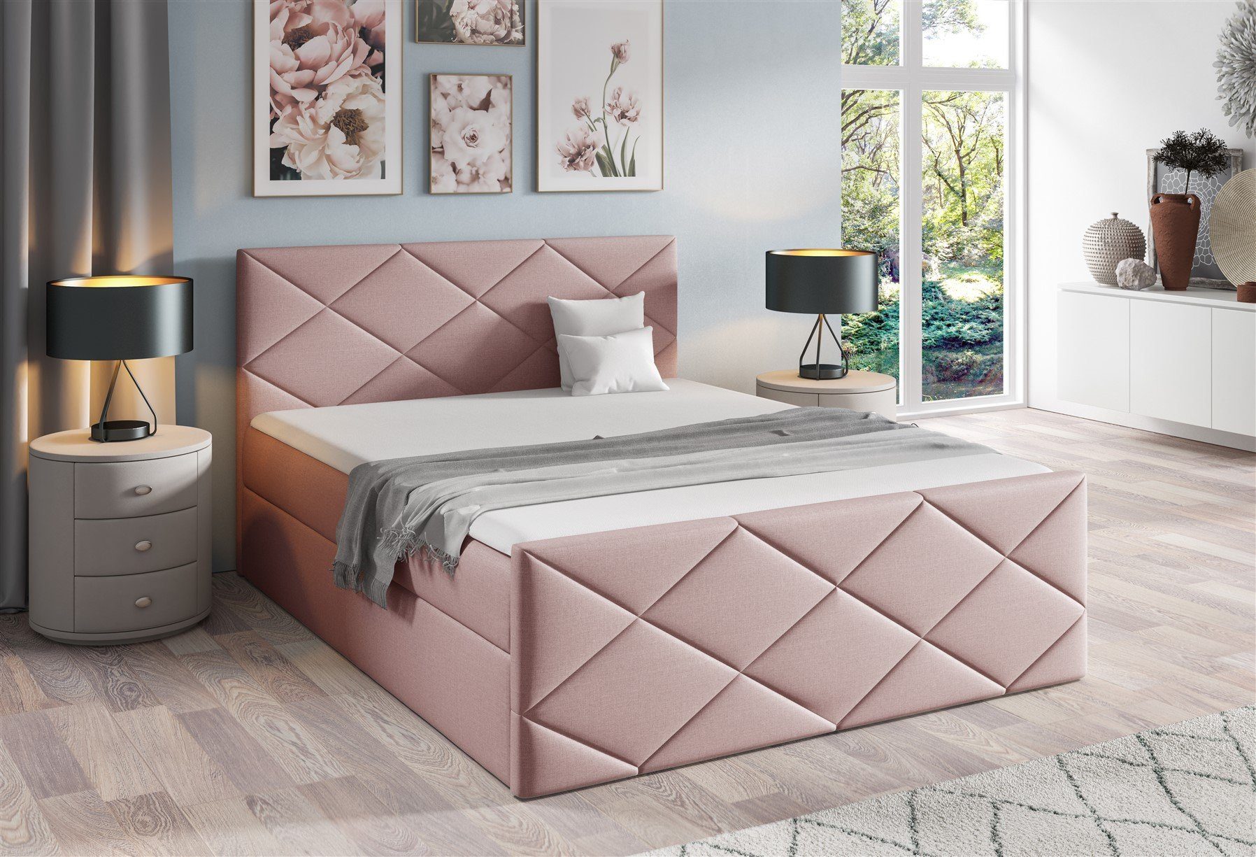 Fun Möbel Boxbett Schlafzimmerbett KOSMOS in Stoff inkl. Bettkasten (inkl. Kaltschaumtopper), gepolstertes Fußteil