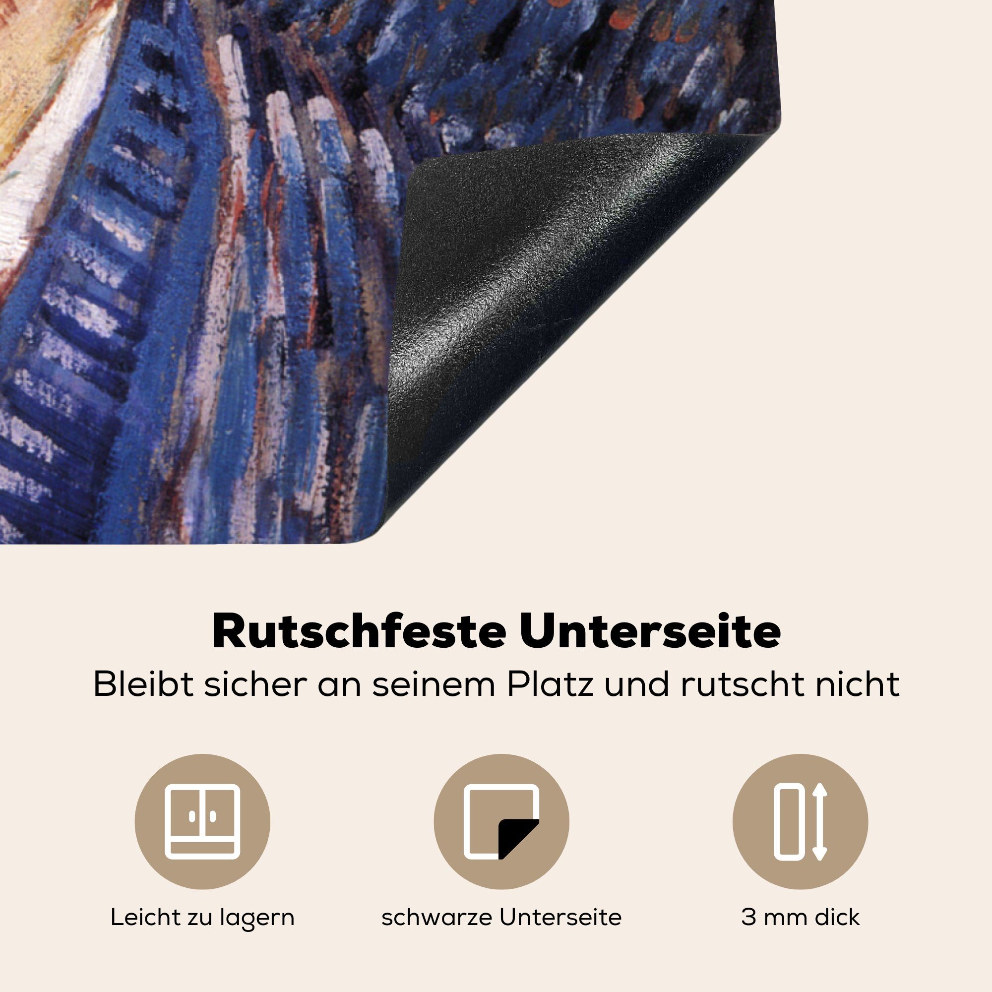 Arbeitsplatte MuchoWow 78x78 (1 tlg), mit grauem Vincent Filzhut - küche Selbstbildnis für van Gogh, Vinyl, cm, Ceranfeldabdeckung, Herdblende-/Abdeckplatte