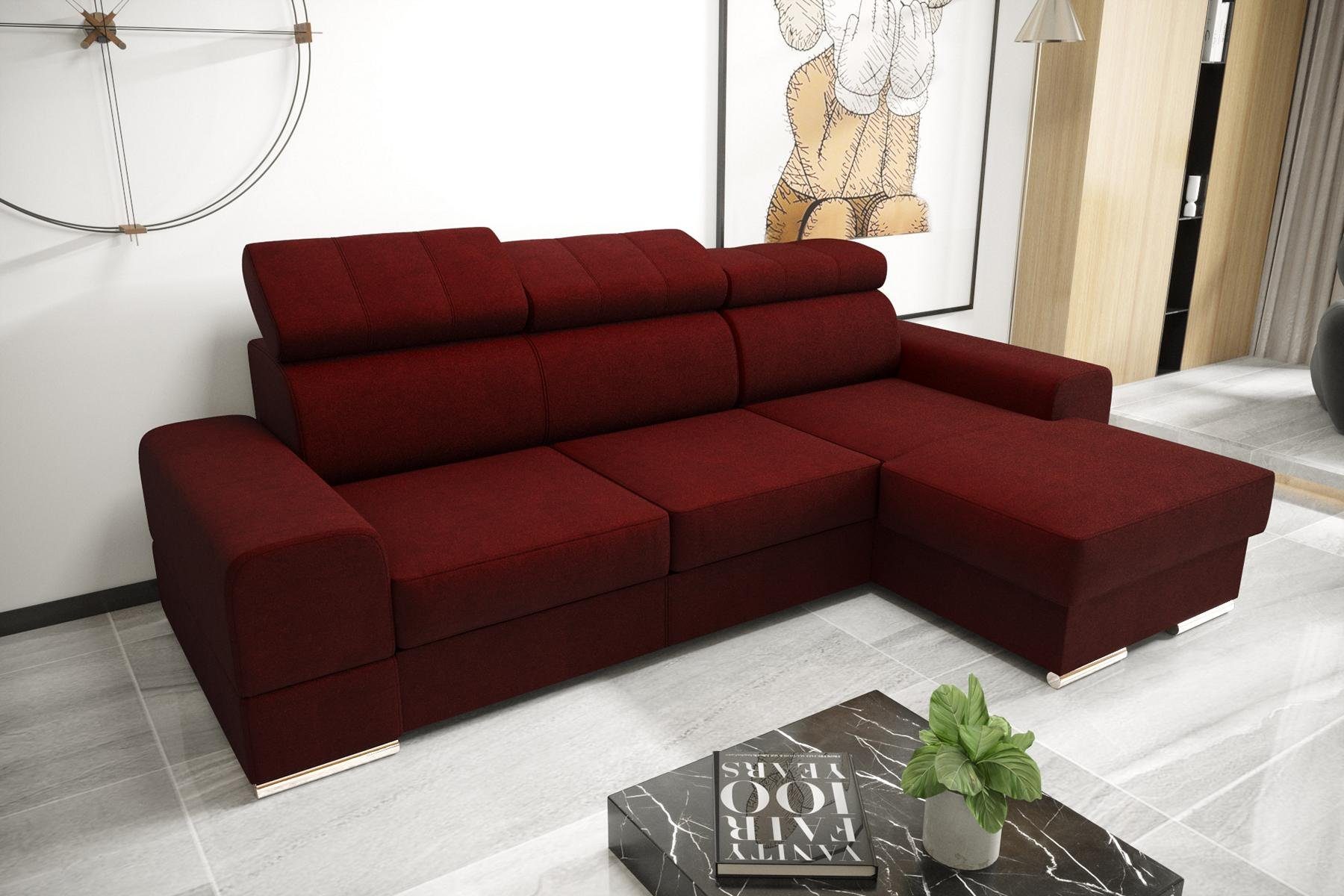 JVmoebel Ecksofa Wohnlandschaft Bettfunktion L-Form Europe Ecksofa in Couch, Made Sofa Rot Stoff