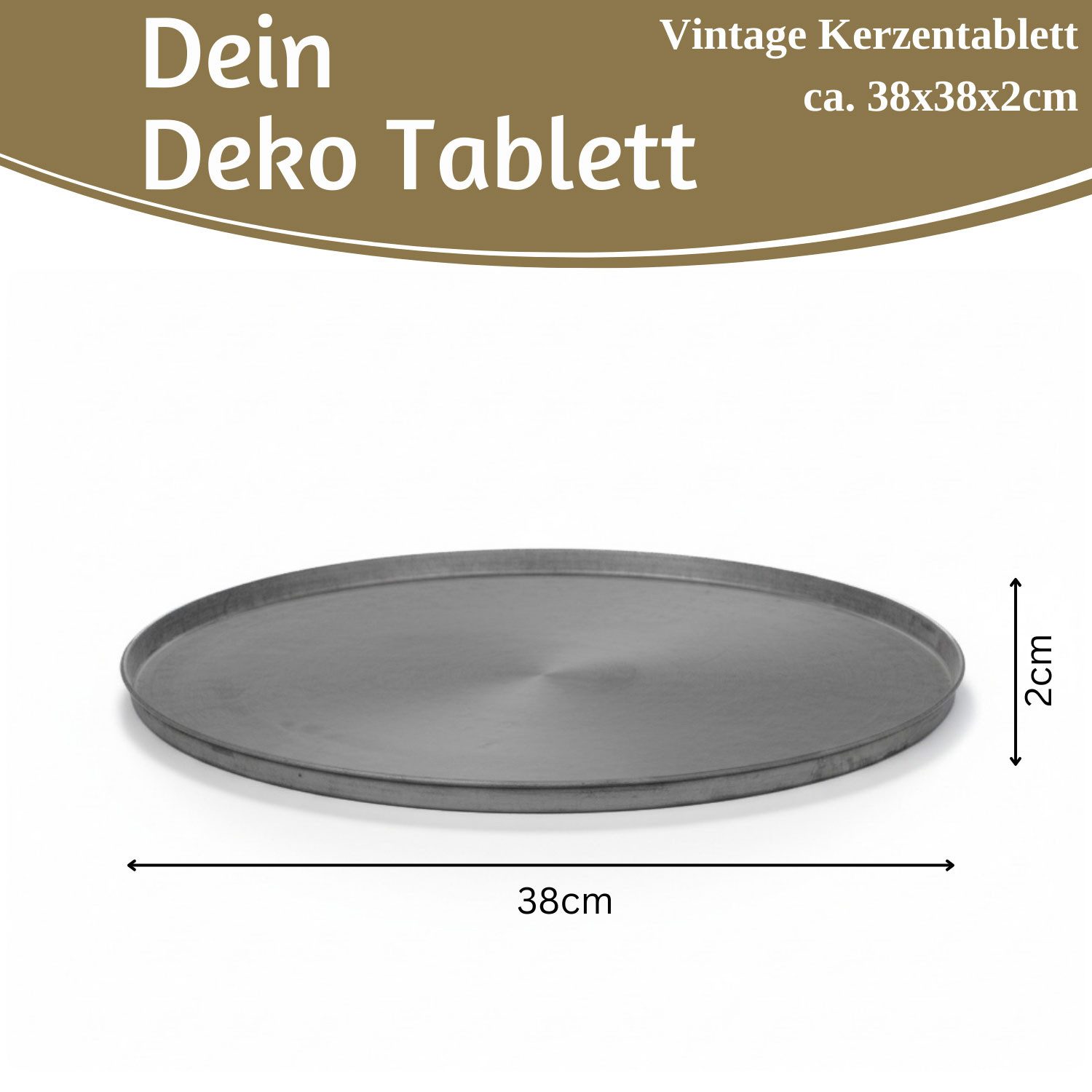 LS-LebenStil Tablett XL Metall Deko Tablett Serviertablett Delhi 38cm Rund Kerzenteller, (Zinktablett Deko-Tablett Küchentablett Frühstückstablett, 1-tlg., Kerzenteller Kerzentablett Teetablett Geschirr Getränke), Deko Schale Teller