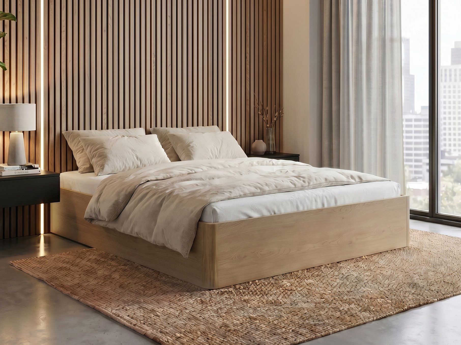 Beautysofa Bett SARA mit Bettkasten, Metallrahmen und Gasdruckfedern (Erhältlich in 3 Breiten: 140, 160 oder 180 cm, Dekor Eiche Cremona, stabile 22 mm Möbelplatte), mit oder ohne Matratze