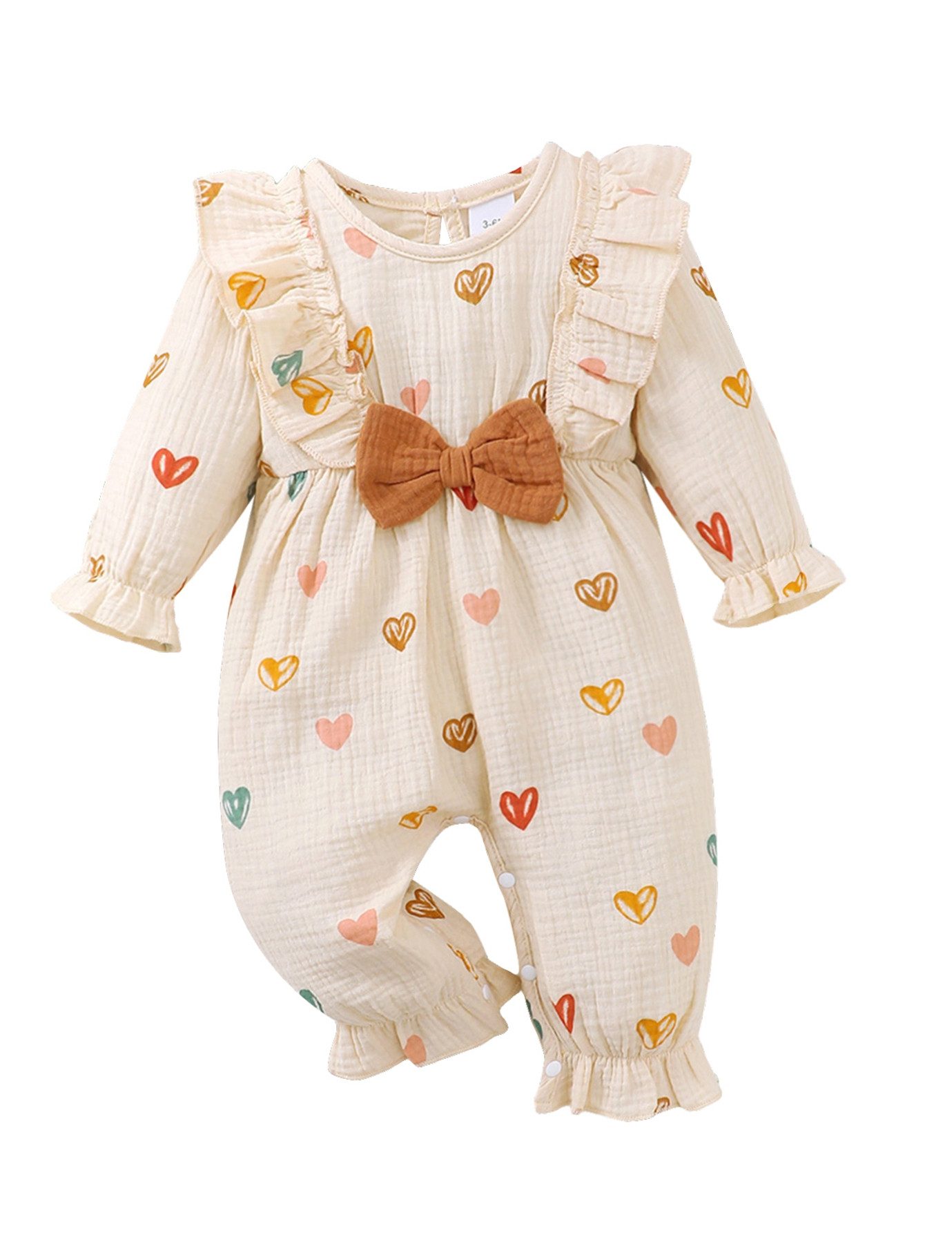 Gluckids Strampler Baby Langarm Outfit Set, Bodysuit mit Spitzen und Herz-Muster (Set) Mit Blattkant, Mit Schleife