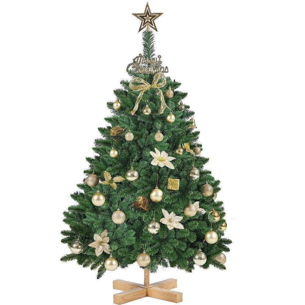 Yaheetech Künstlicher Weihnachtsbaum 124/152,5/183/213,5 cm H, Stabiler Christbaum Metallständer mit Holzmaserung