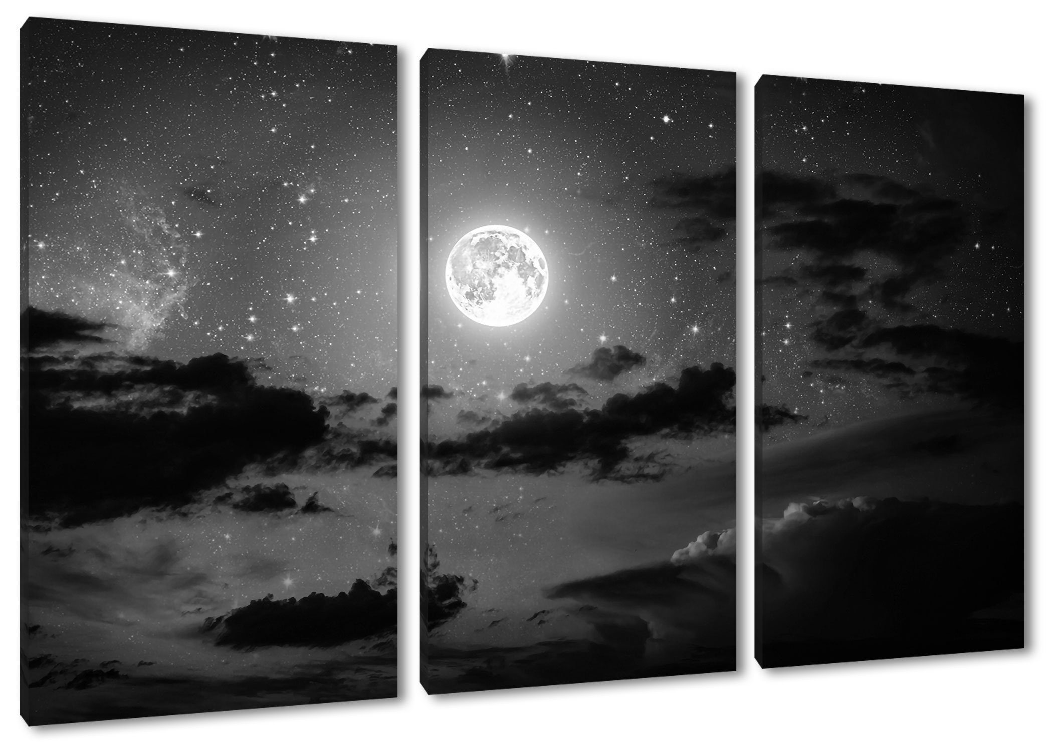 Pixxprint Leinwandbild Leuchtender Mond am Nachthimmel, Leuchtender Mond am Nachthimmel 3Teiler (120x80cm) (1 St), Leinwandbild fertig bespannt, inkl. Zackenaufhänger | Leinwandbilder
