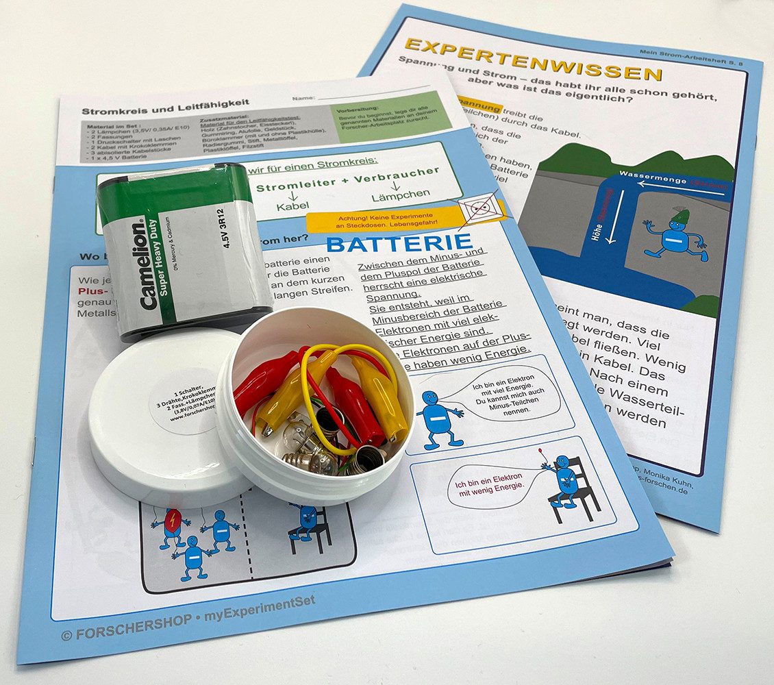 myExperimentSet Experimentierkasten "Stromkreis & Leitfähigkeit mit Arbeitsheft", (Schul-Set, für 1 Kind-tlg), inklusive Arbeitsheft