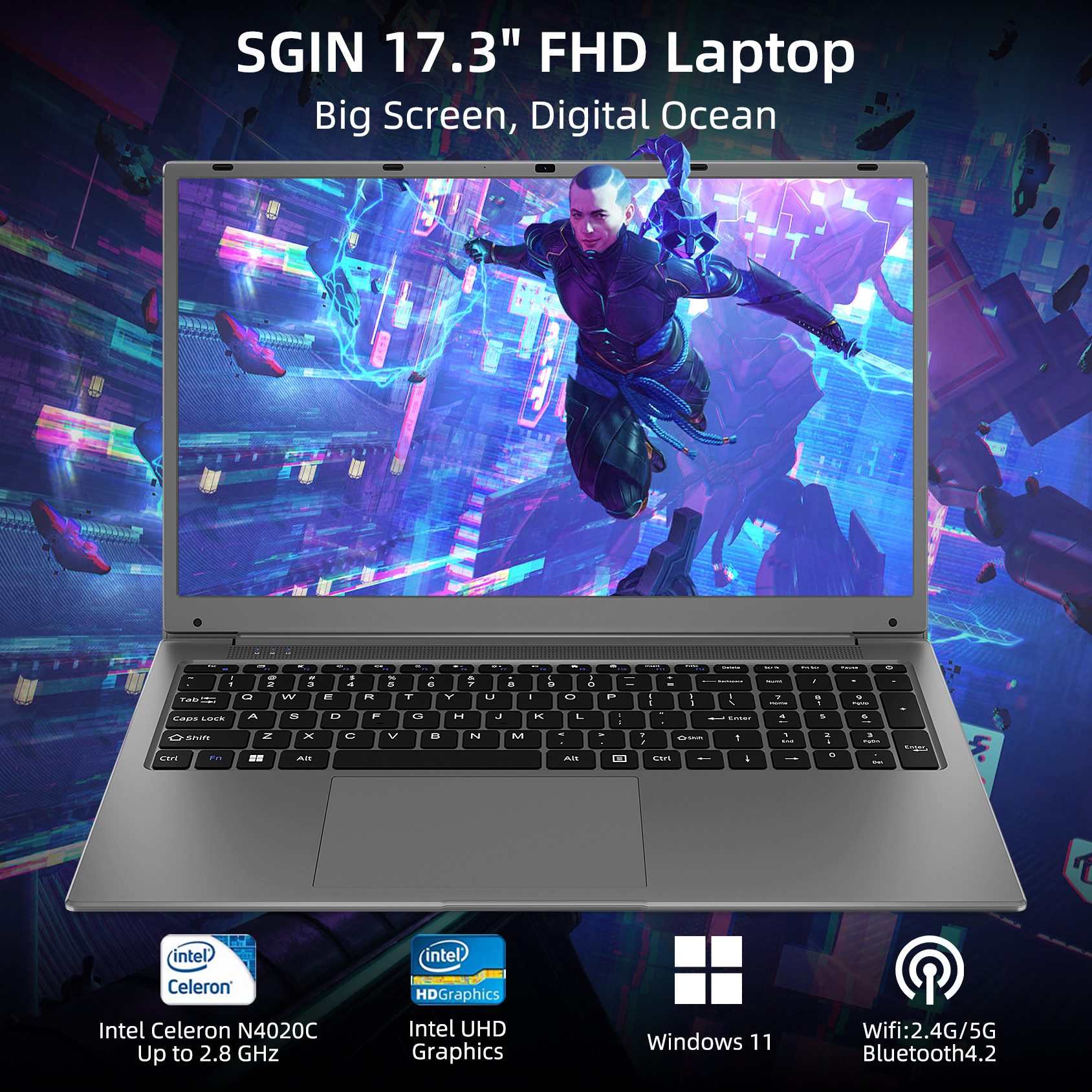MENGHU 17,3" FHD IPS Laptop Windows 11 8GB RAM 512GB SSD 8000mAh Akku Notebook (Intel® Celeron® Processor N4020, 8 GB, 512 GB SSD, Intel® UHD Graphics 600)