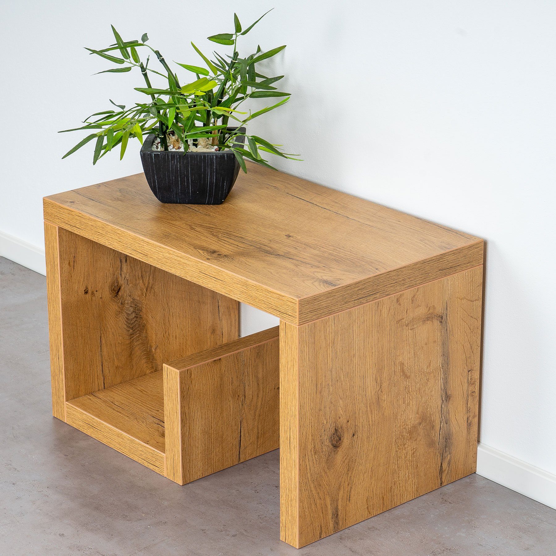 Levandeo® Couchtisch, levandeo Couchtisch Gustav Holz 59x36x36cm Wildeiche günstig online kaufen