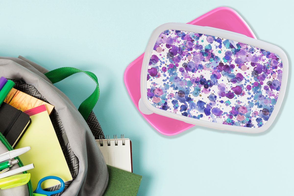 Erwachsene, Snackbox, Brotbox Brotdose Aquarell (2-tlg), für Kunststoff, - MuchoWow Lunchbox Mädchen, Kunststoff - Muster rosa Lila, Kinder,