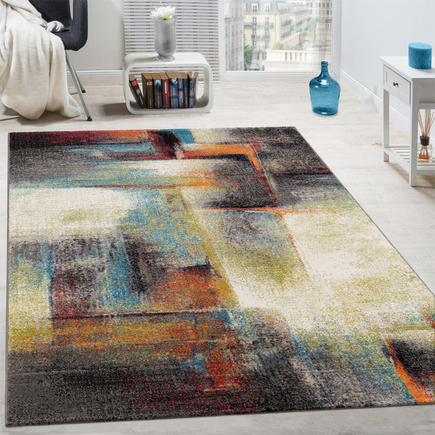 KADIMA DESIGN Teppich Farbverlauf 100% Polypropylen schmutzabweisend Teppich Kurzflor, Rechteckig, Höhe: 16 mm, Florhöhe: 12 mm, 80x150, Mehrfarbig