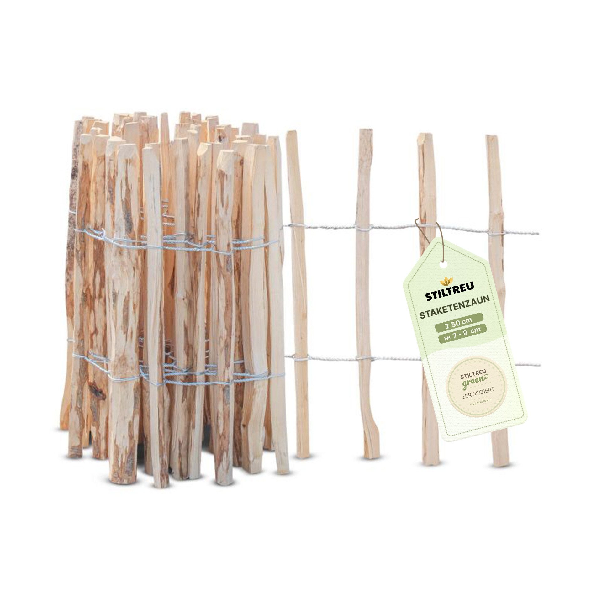 STILTREU Staketenzaun Staketenzaun Haselnuss - Höhe 50 cm, Длина 5 m, Lattenabstand 7-9 cm