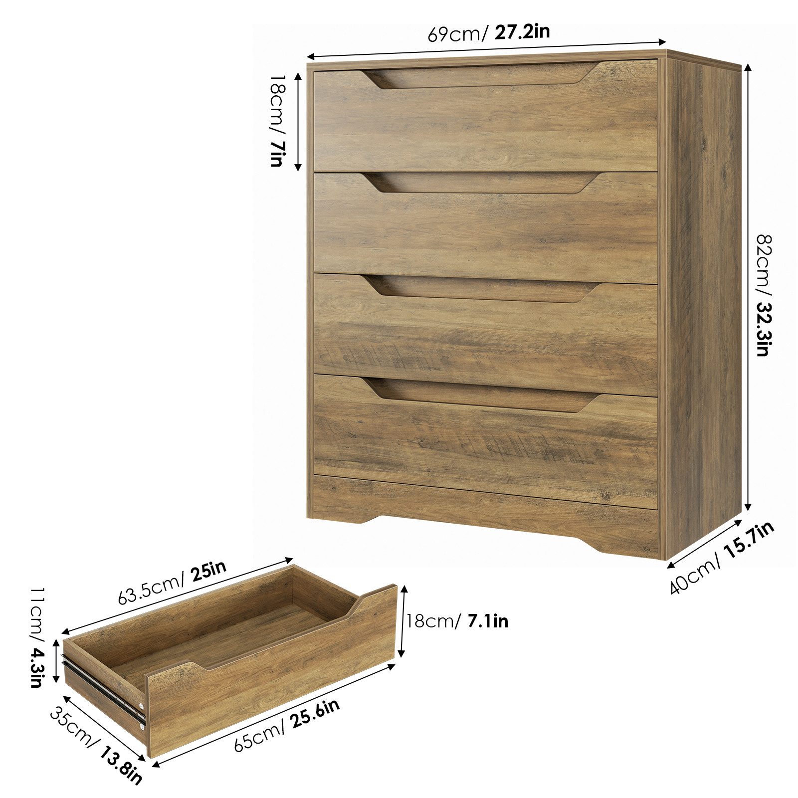 HOMECHO Kommode, Kommode mit 4 Schubladen aus Holz