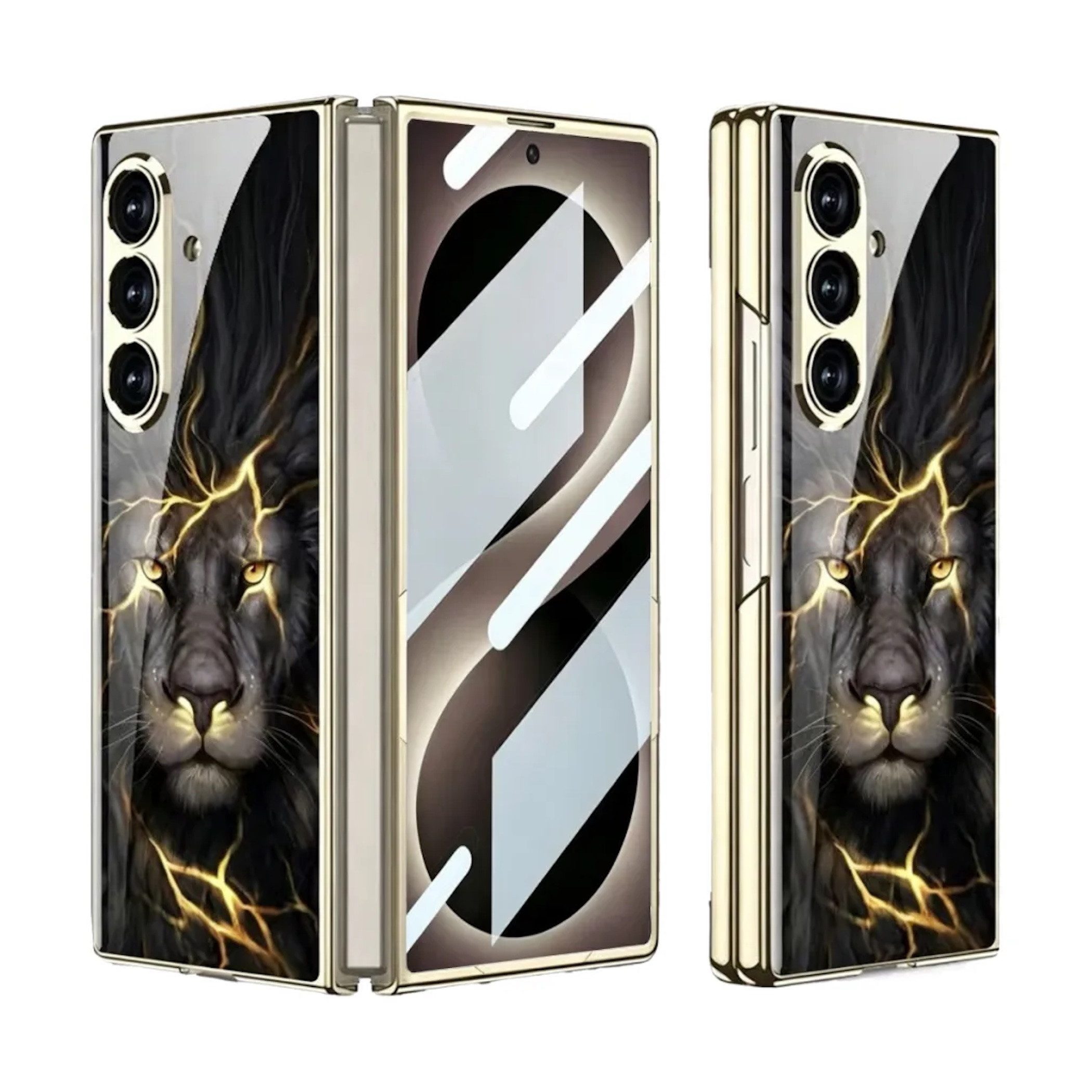 Wigento Handyhülle + Display Schutzglas Samsung Galaxy Z Fold8 Ultra Löwe Design 360 Grad 8,0 Zoll und 6,5 Zoll, Schutzglas, mit Motiv