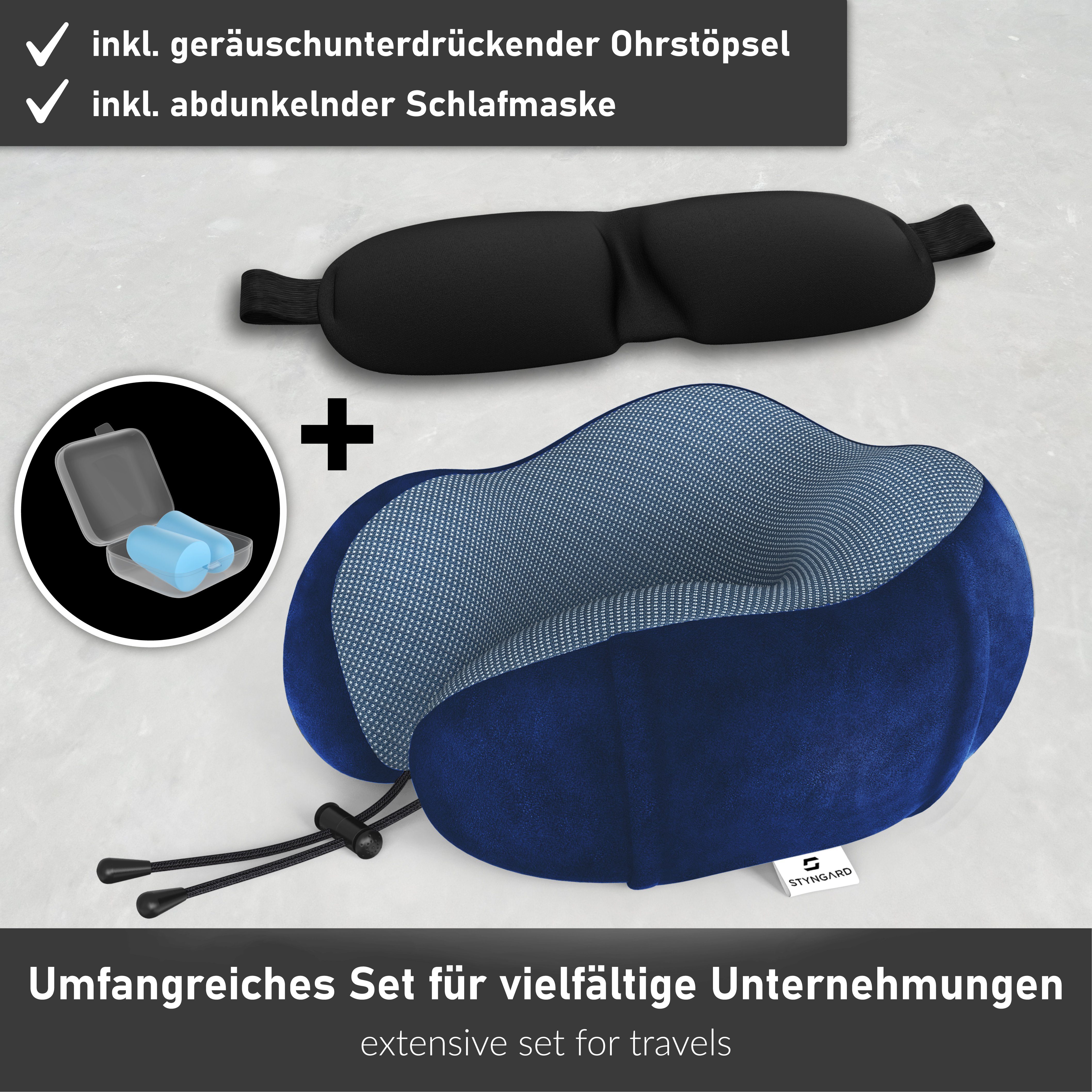 und Bequemes Blau aus Malmö, Ohrstöpseln Styngard Reisekissen Memory Nackenkissen Foam mit Schlafmaske