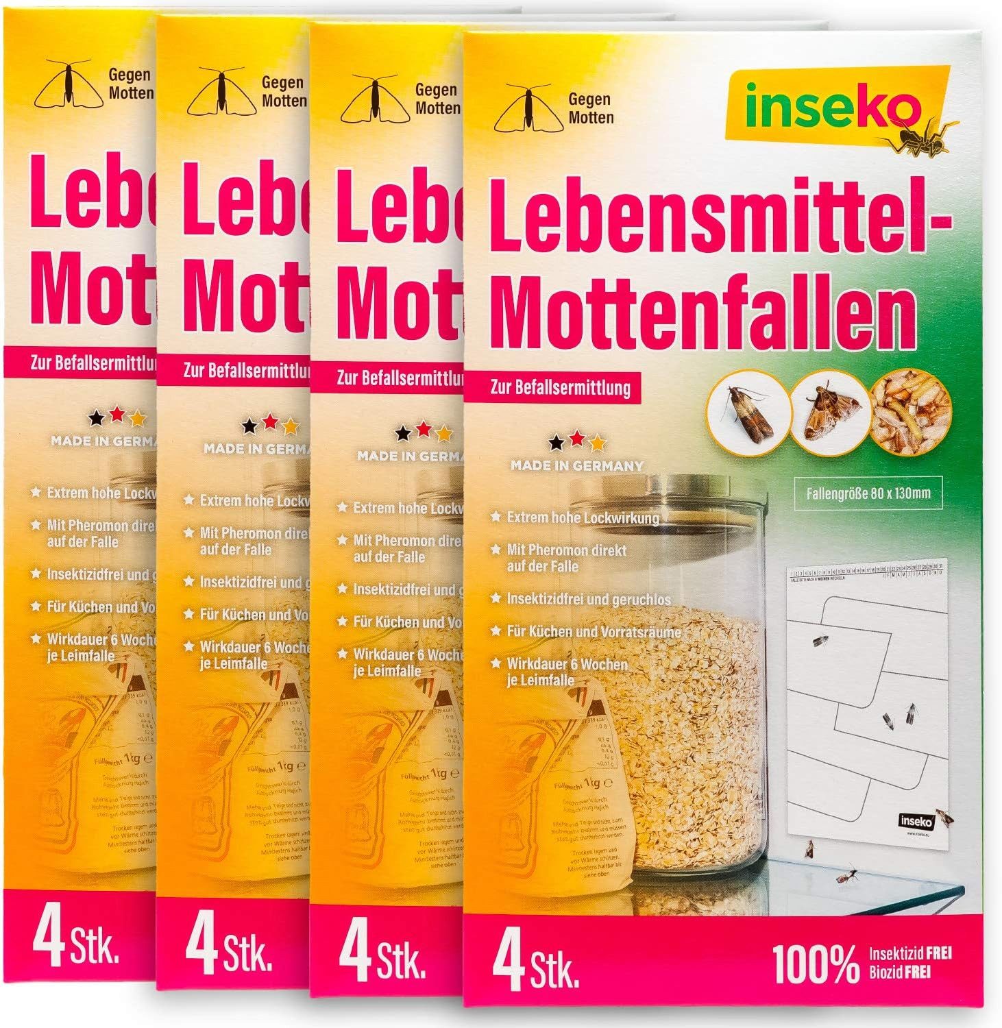Inseko Klebefalle 16x inseko Lebensmittelmotten Falle I insektizidfrei und geruchlos, Pheromonfalle gegen Lebensmittelmotten und zur Befallsermittlung