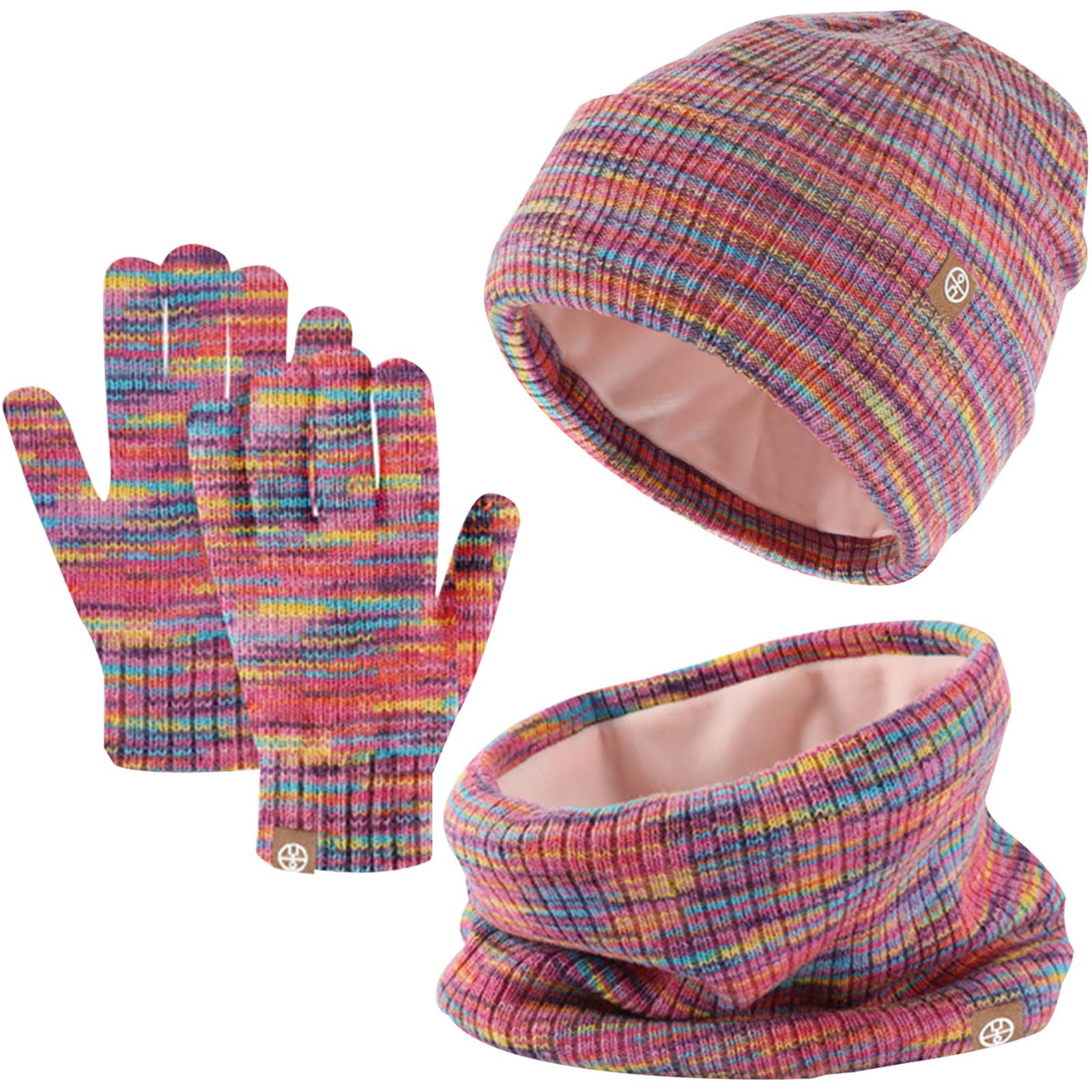 nsihing Strickmütze Kinder Wintermütze Schal Handschuhe Set, 3-teilig mit Touchscreen Warme Unisex Winteraccessoires für Outdoor, Skifahren & Freizeit
