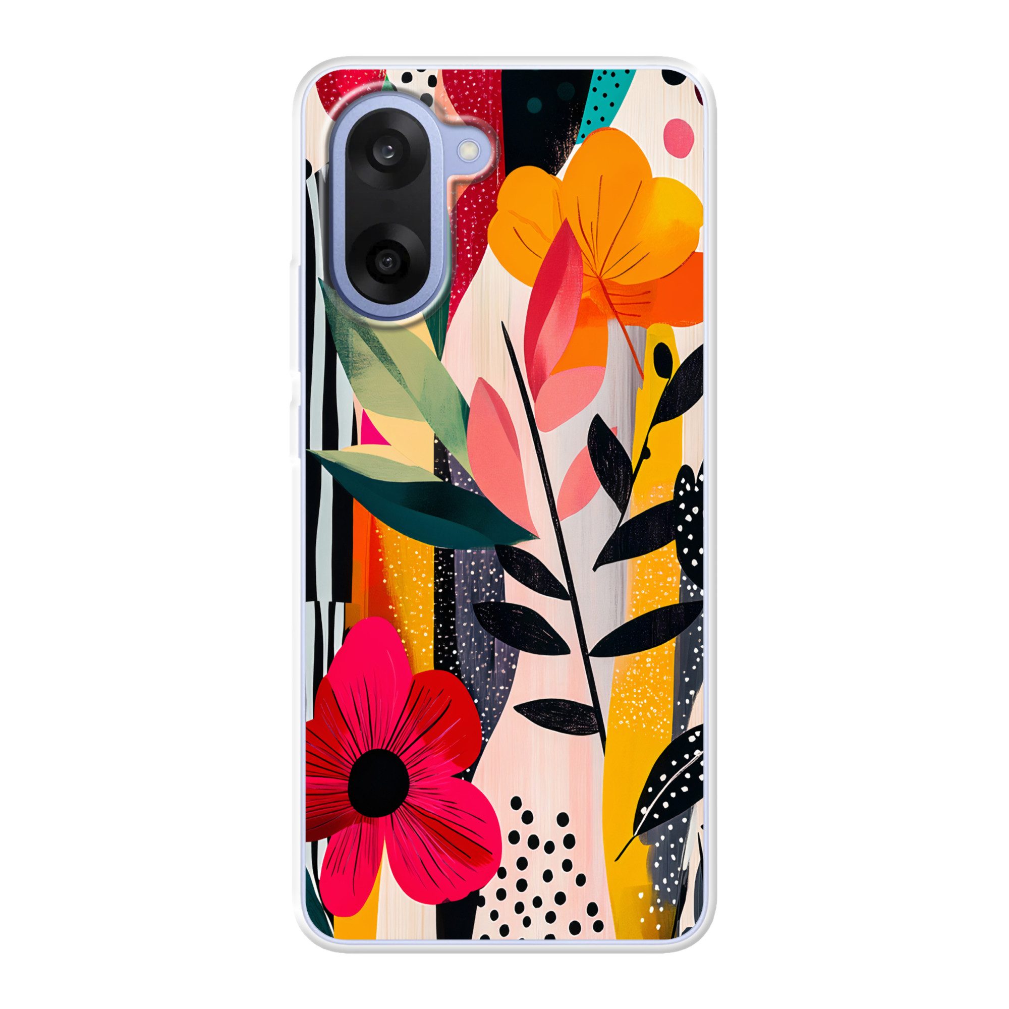 MuchoWow Handyhülle für OnePlus Nord CE5 Blumen - Blätter - Abstrakt - Farbenfroh, Phone Case, Silikon, Schutzhülle Dünn
