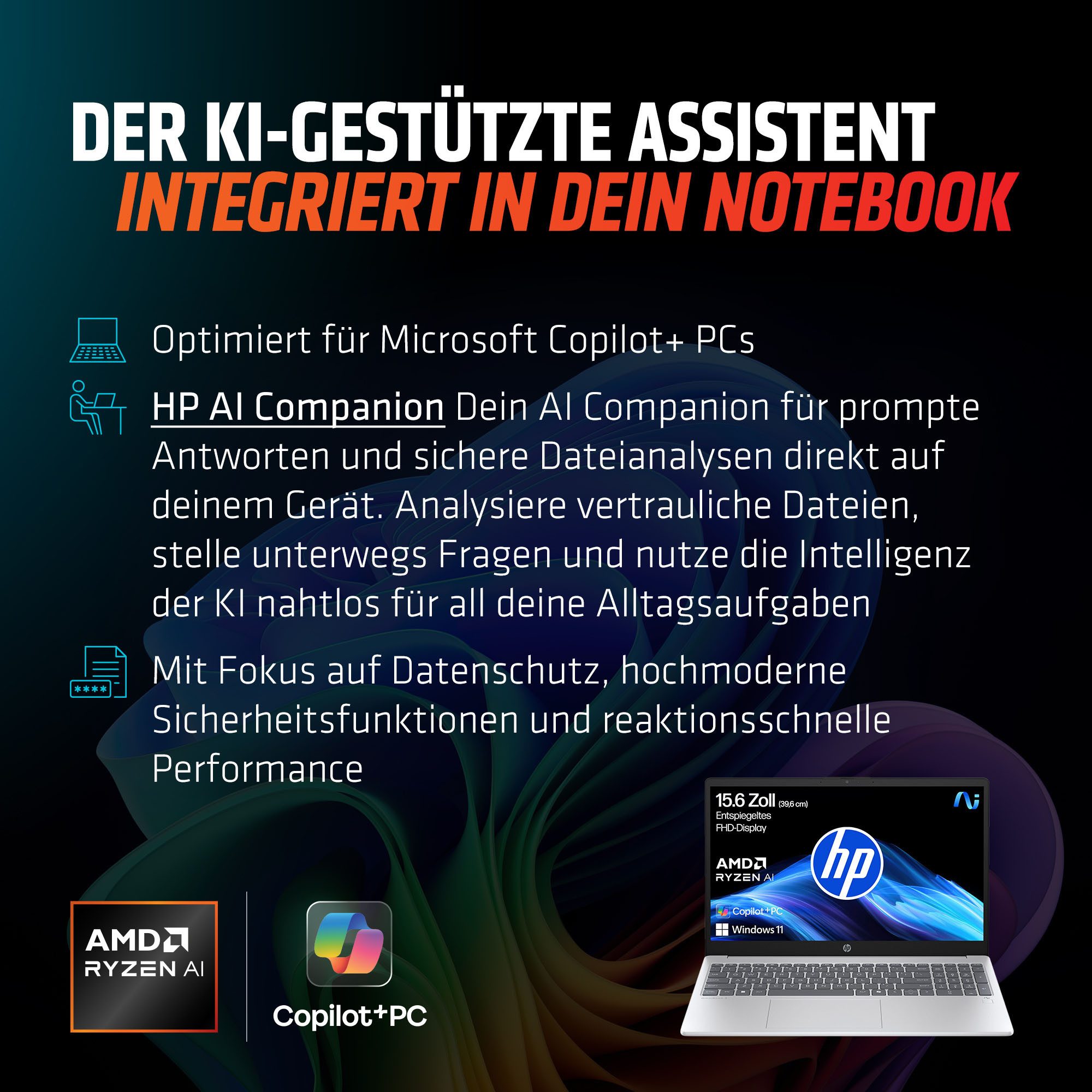 HP OmniBook 3 NG AI Notebook (39,62 cm/15,6 Zoll, AMD Ryzen™ AI 7 350, Radeon 860M, 16 GB, 512 GB SSD)