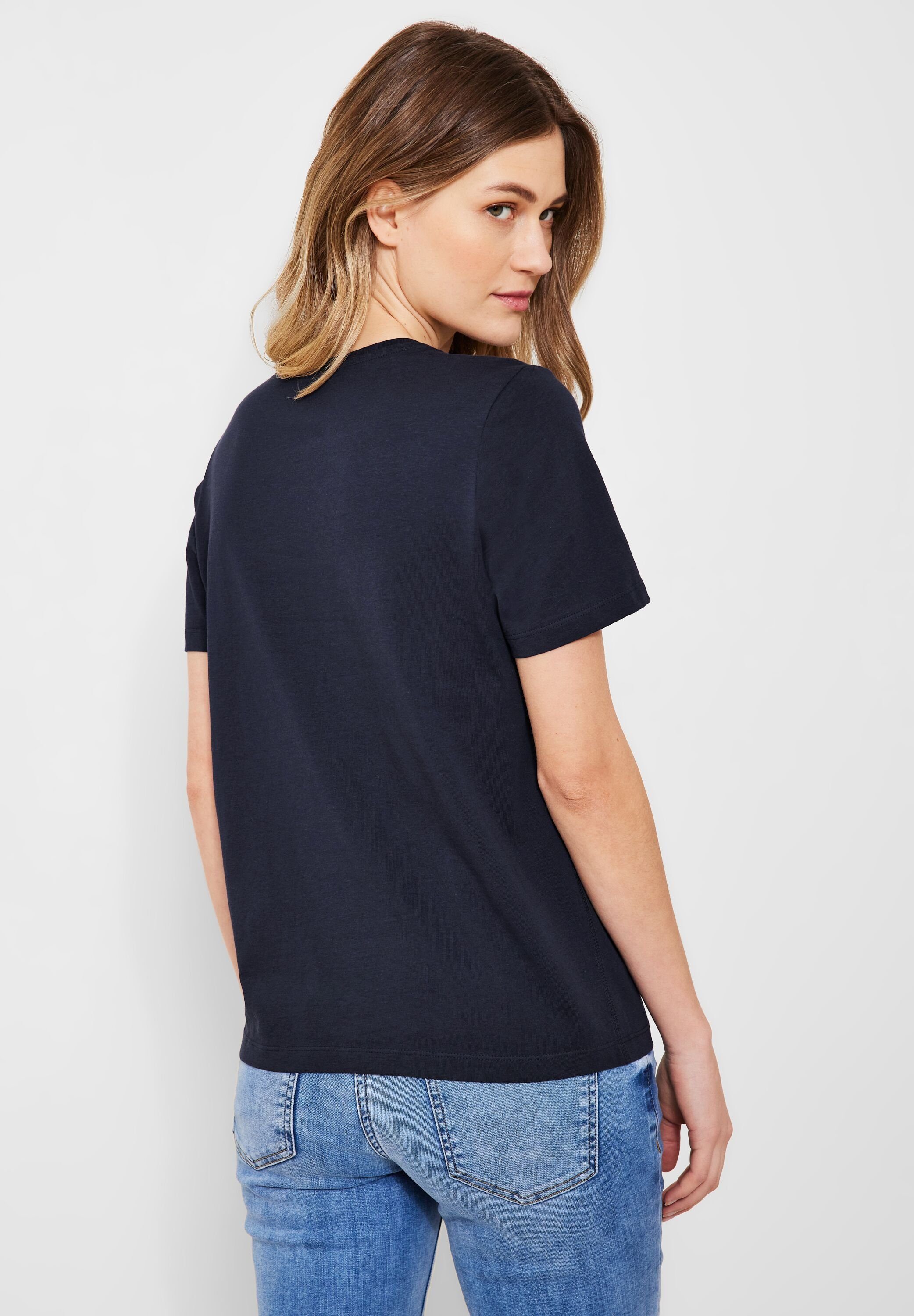 Cecil T-Shirt Cecil Basicshirt mit Frontprint in Deep Blue (1-tlg) Nicht  Vorhanden