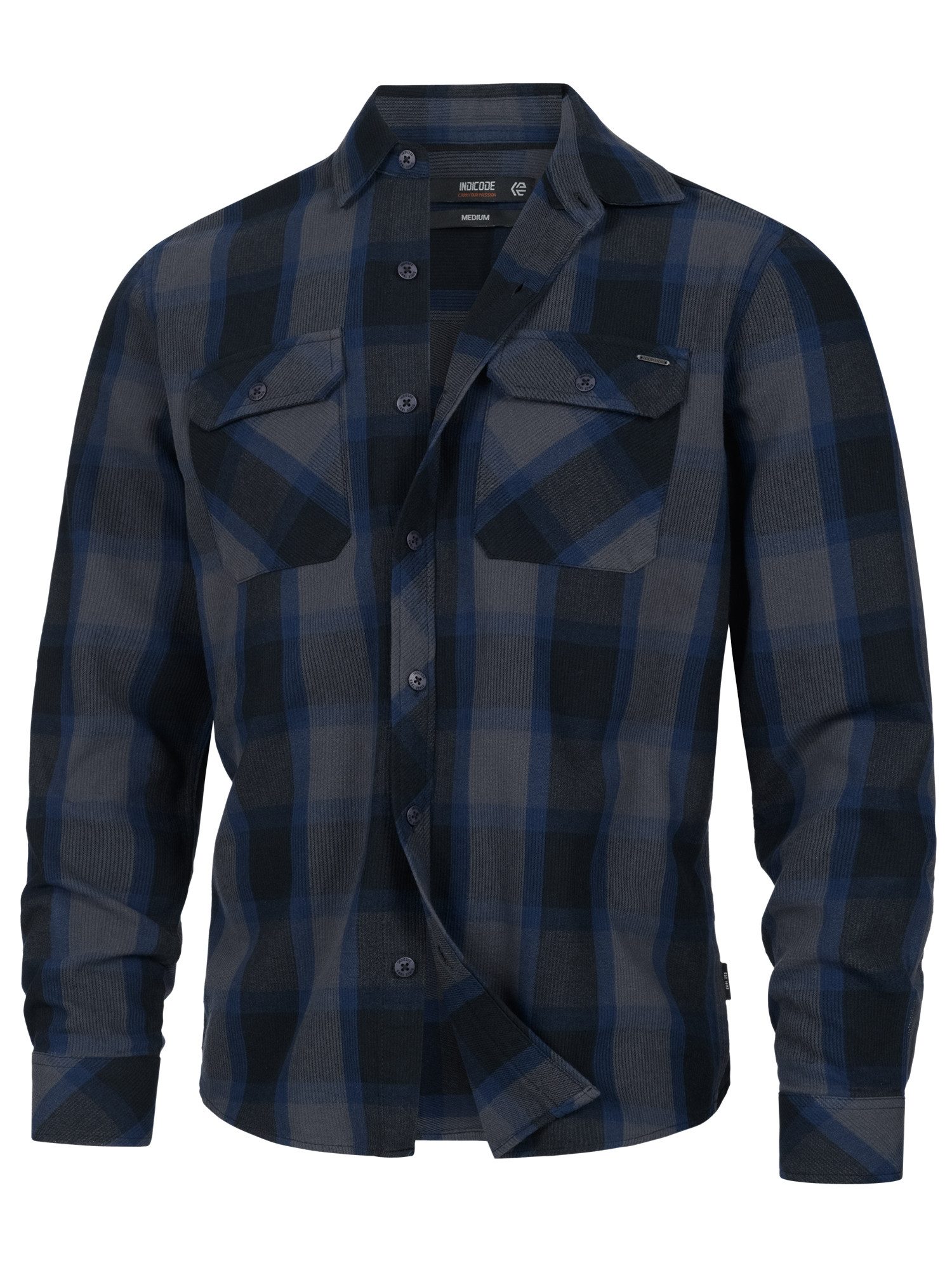 Indicode Langarmhemd Herren INPomal Herrenhemd Langarm Herren Karohemd aus 100% Baumwolle mit Brusttaschen und Umlegekragen