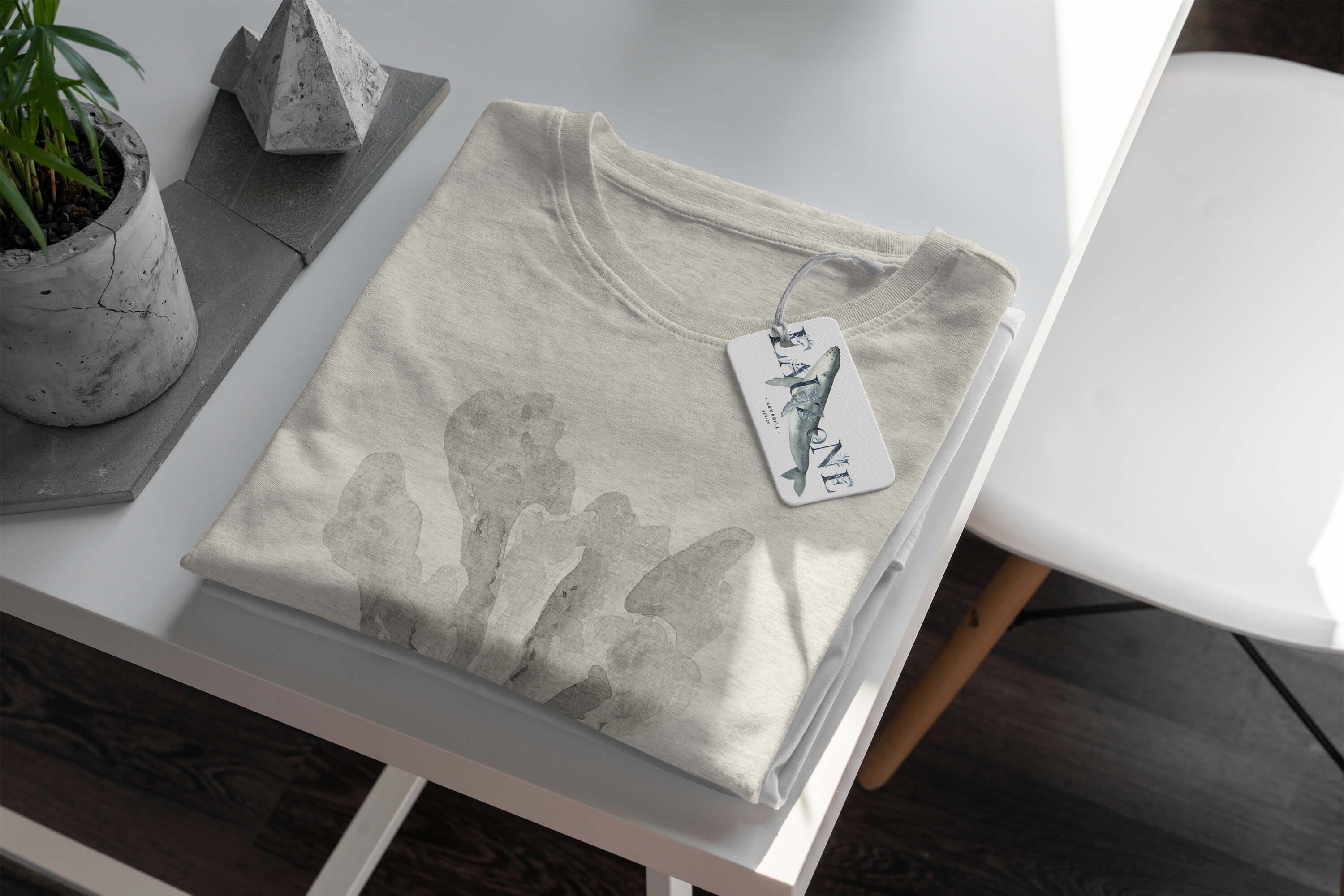 T-Shirt (1-tlg) Motiv Shirt Art Sinus Ökomode T-Shirt aus 100% Wasserfarben Herren Nachhaltig Koralle gekämmte Bio-Baumwolle