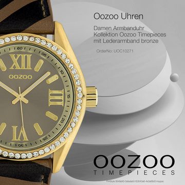 OOZOO Quarzuhr Oozoo Damen Armbanduhr Timepieces Analog, Damenuhr rund, groß (ca. 40mm) Lederarmband bronze, schwarz