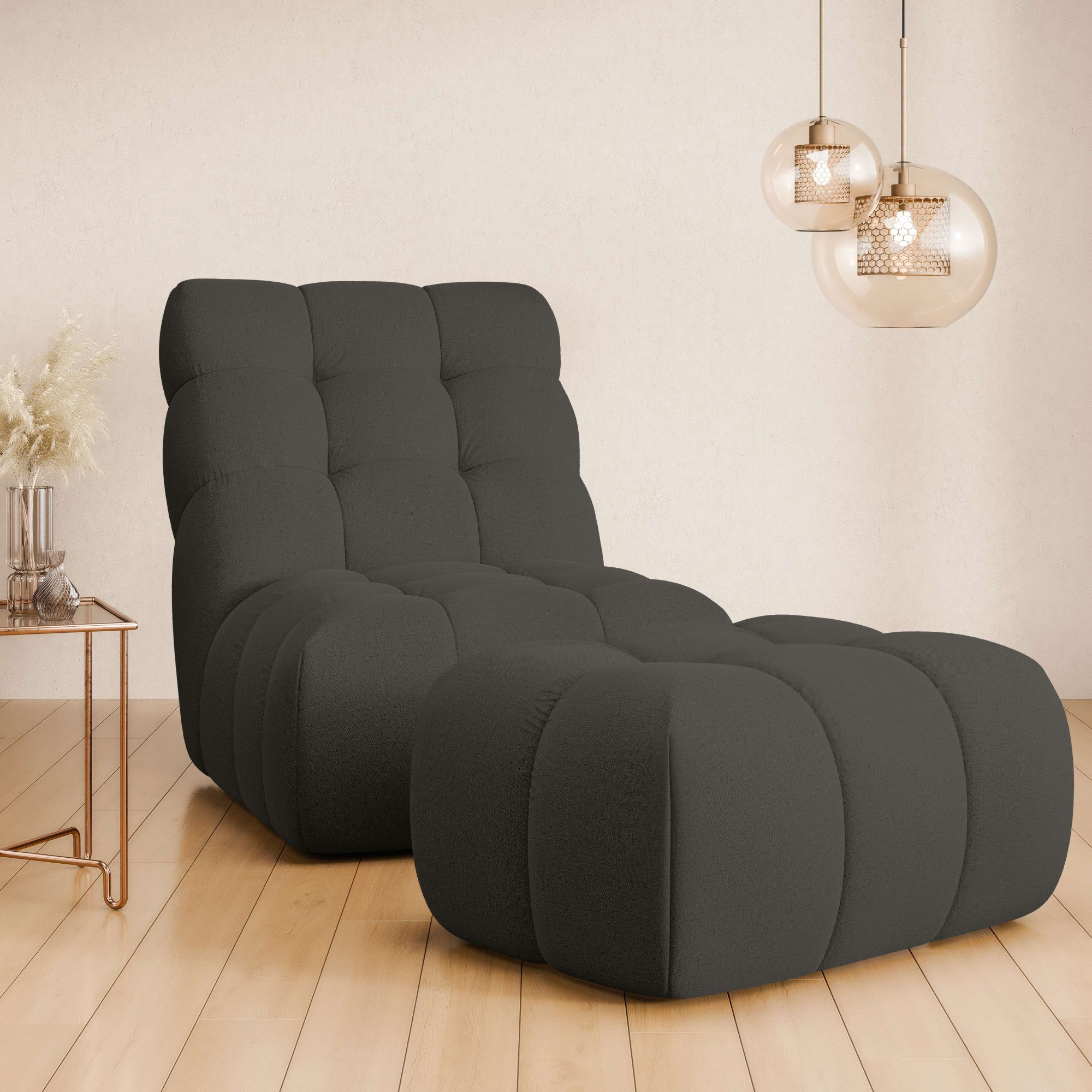 Home affaire XXL-Sessel AURELIAN Loveseat XXL mit Hocker im Set, Lese-Sessel, Relaxsessel, mit Wellenunterfederung, Struktur fein, Struktur grob, Velours