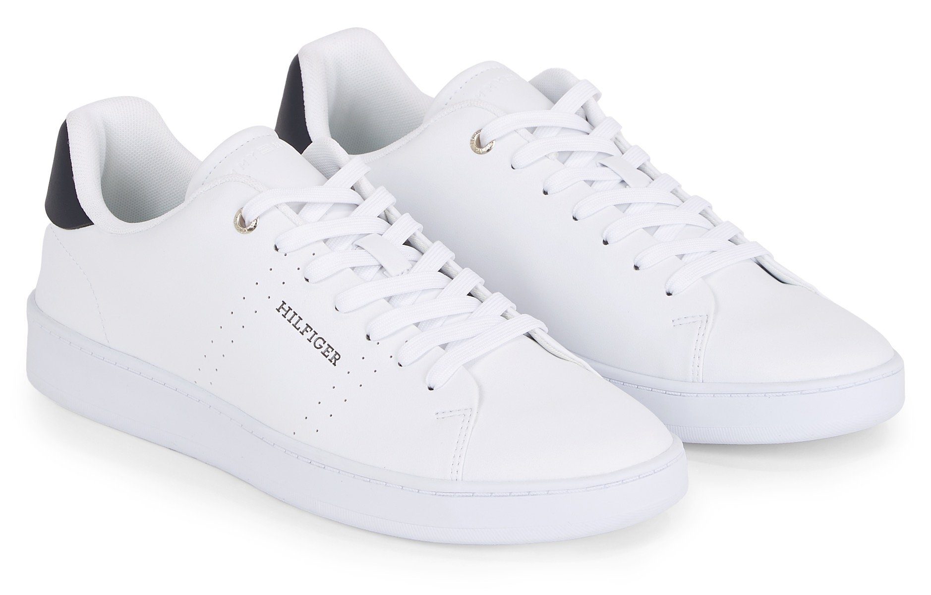 Tommy Hilfiger COURT CUP LTH PERF DETAIL Sneaker mit seitlichem Logoschriftzug, Freizeitschuh, Halbschuh, Schnürschuh