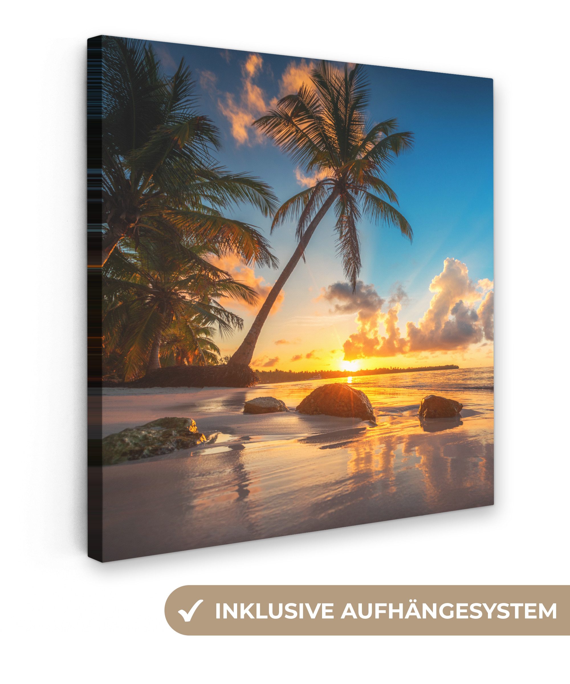 OneMillionCanvasses® Leinwandbild Strand - Meer - Palme - Sonnenuntergang, günstig online kaufen