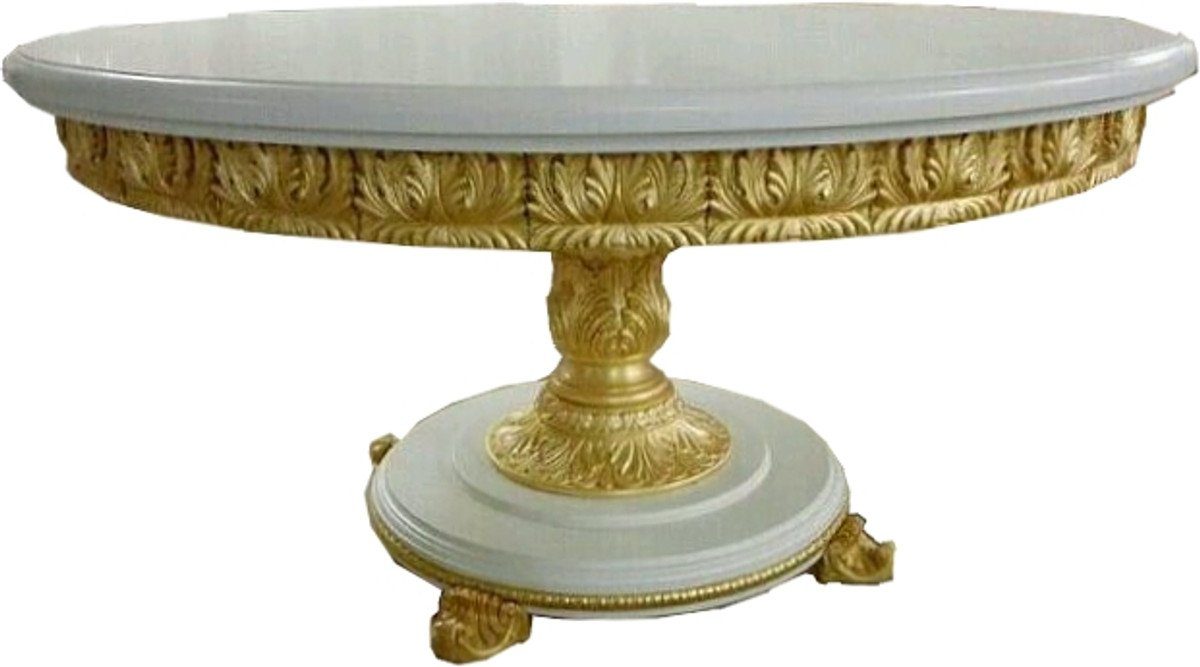 Casa Padrino Esstisch Luxus Esstisch Barocktisch mit Gold - Möbel Rund 140 Glasplatte Barock cm Weiß 