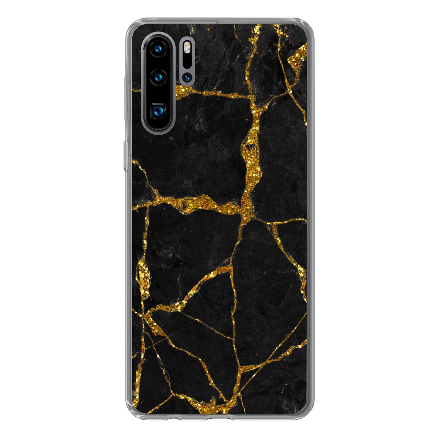 MuchoWow Handyhülle für Huawei P30 Pro Marmor - Gold - Schwarz - Marmoroptik - Glitter, Handy Case, Silikon, Bumper Case Dünn
