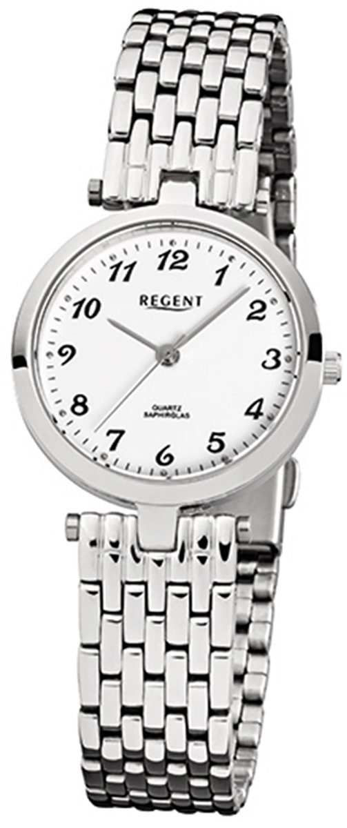 Regent Quarzuhr Regent Damen-Armbanduhr silber Analog F-908, Damen Armbanduhr rund, klein (ca. 28mm), Edelstahlarmband