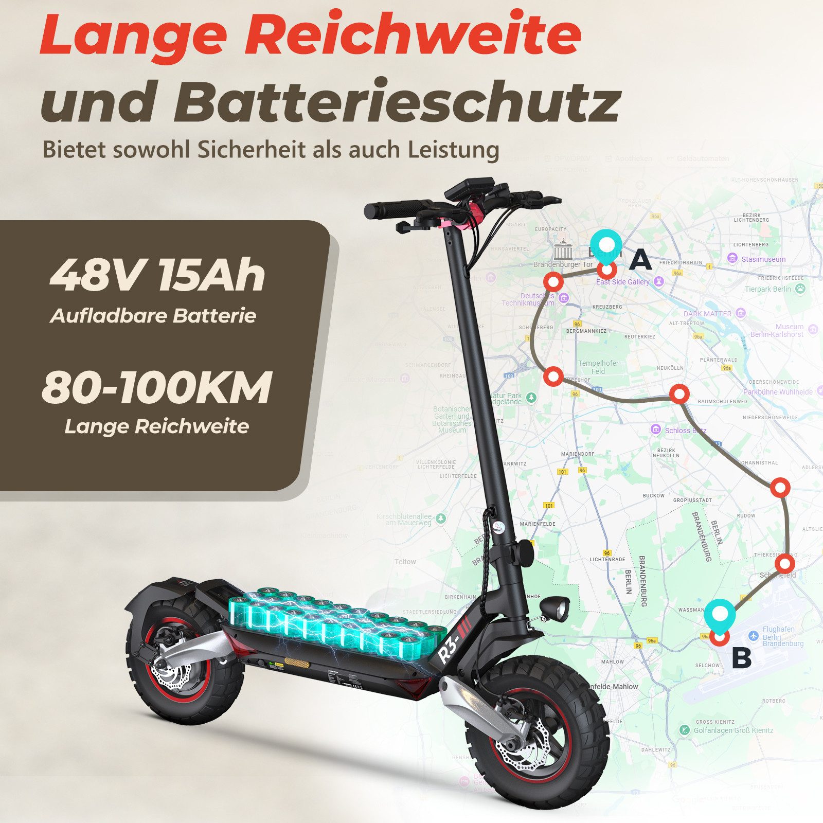 iscooter E-Scooter Elektro-Roller für den Geländeeinsatz 80-100km Reichweite, 500,00 W, 20,00 km/h, (1 tlg), 15Ah,doppelte Stoßdämpfung, klappbar, bis 150 kg belastbar