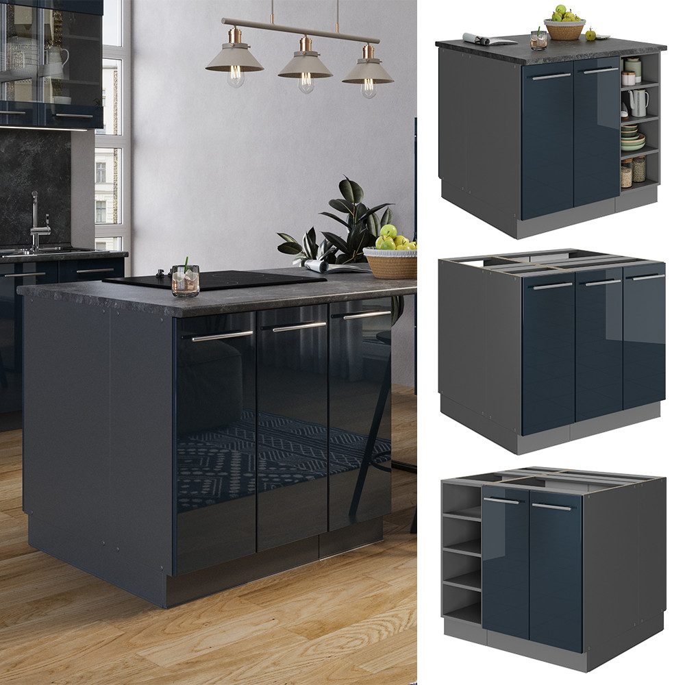 Vicco Unterschrank Fame-Line, Dunkelblau Hochglanz/Anthrazit, 90 günstig online kaufen