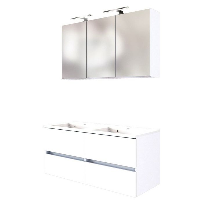 Lomadox Waschtisch-Set ARLON-03 (Spar-Set 3-St. 3-tlg) 120 cm inkl LED Spiegelschrank matt weiß 120x200x55 cm
